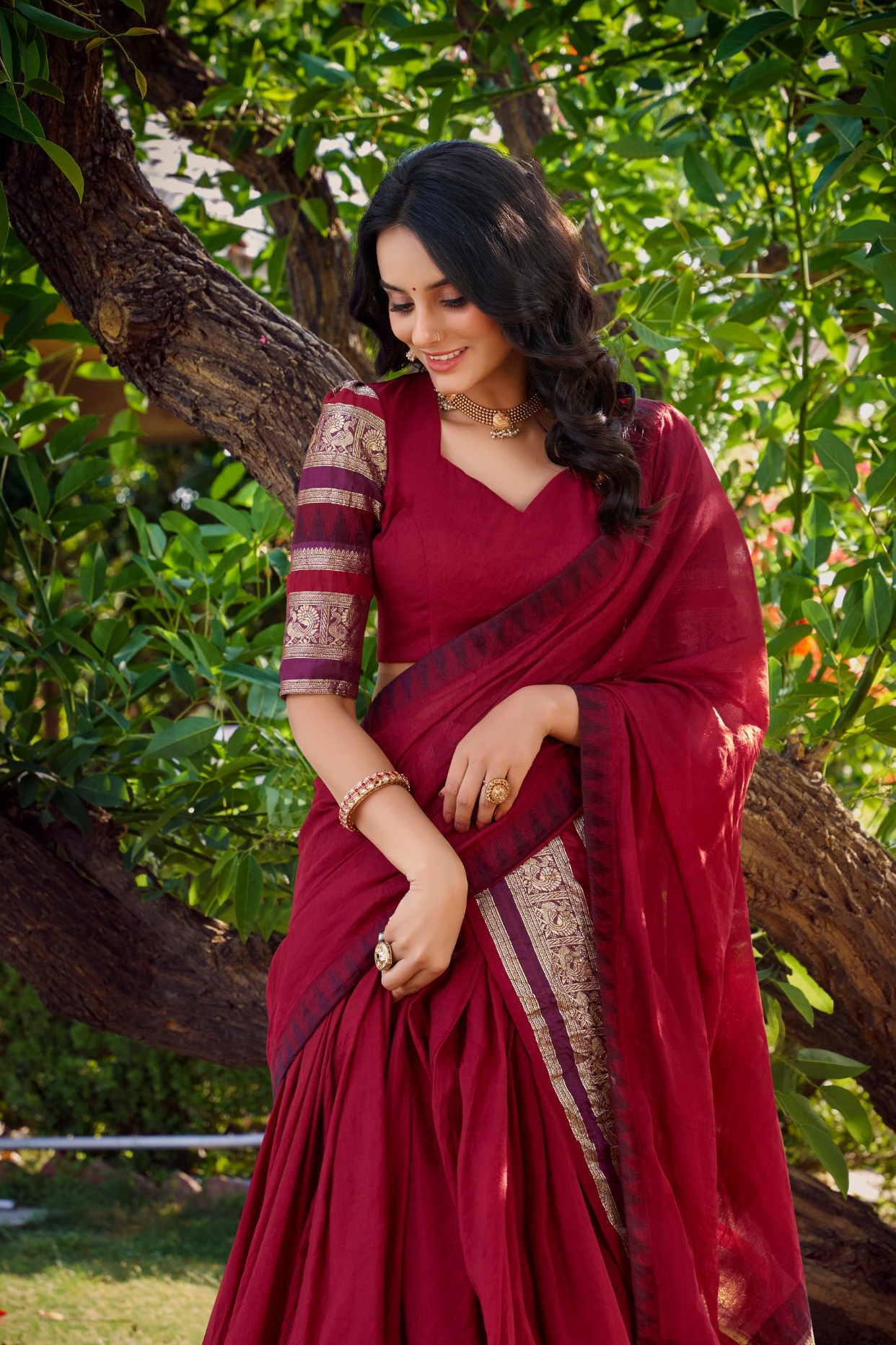 Maroon Zari Chanderi Lehenga Choli — alternate view