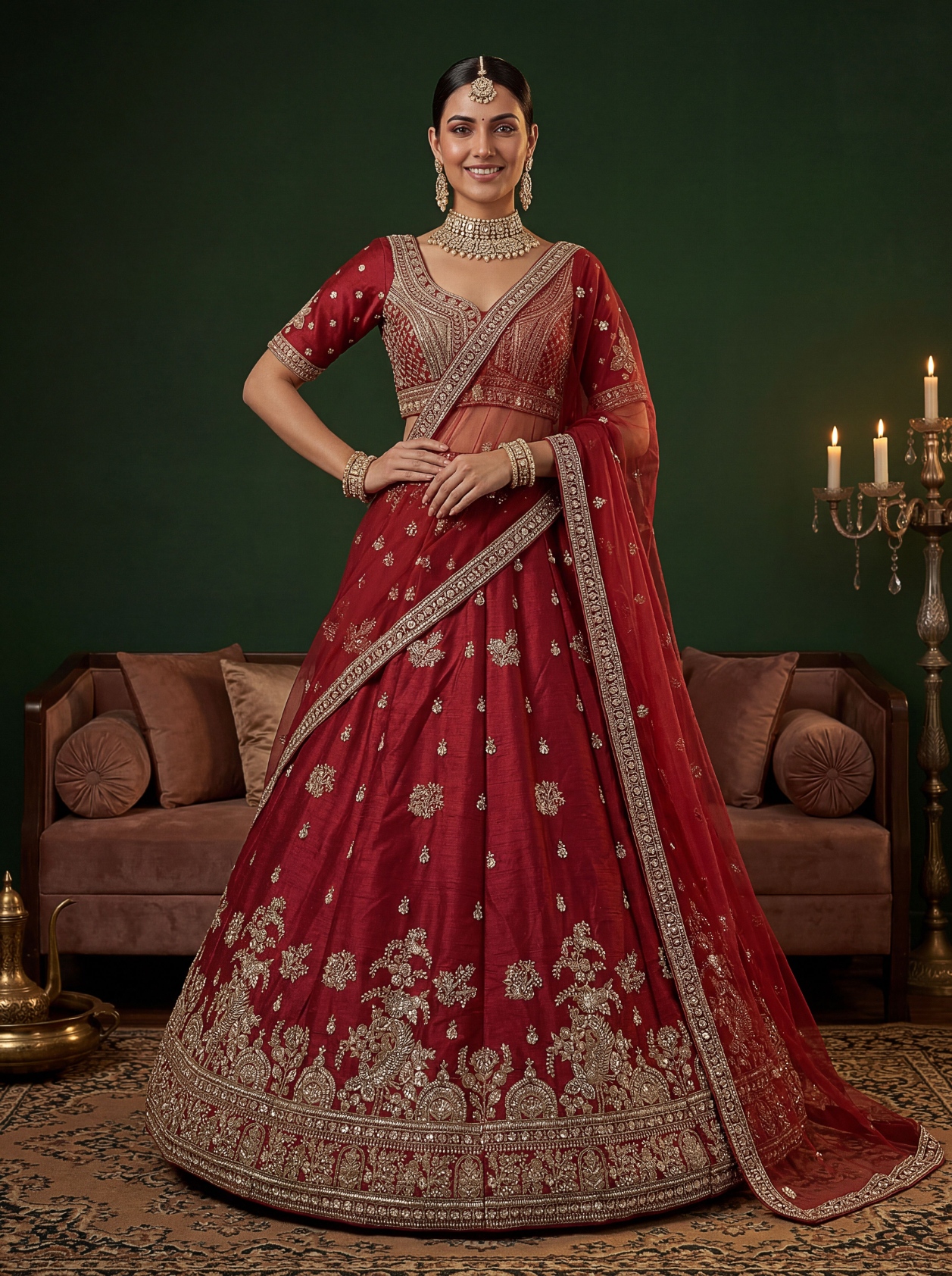 Maroon Zari Embroidered Gadwal Silk Bridal Lehenga Choli