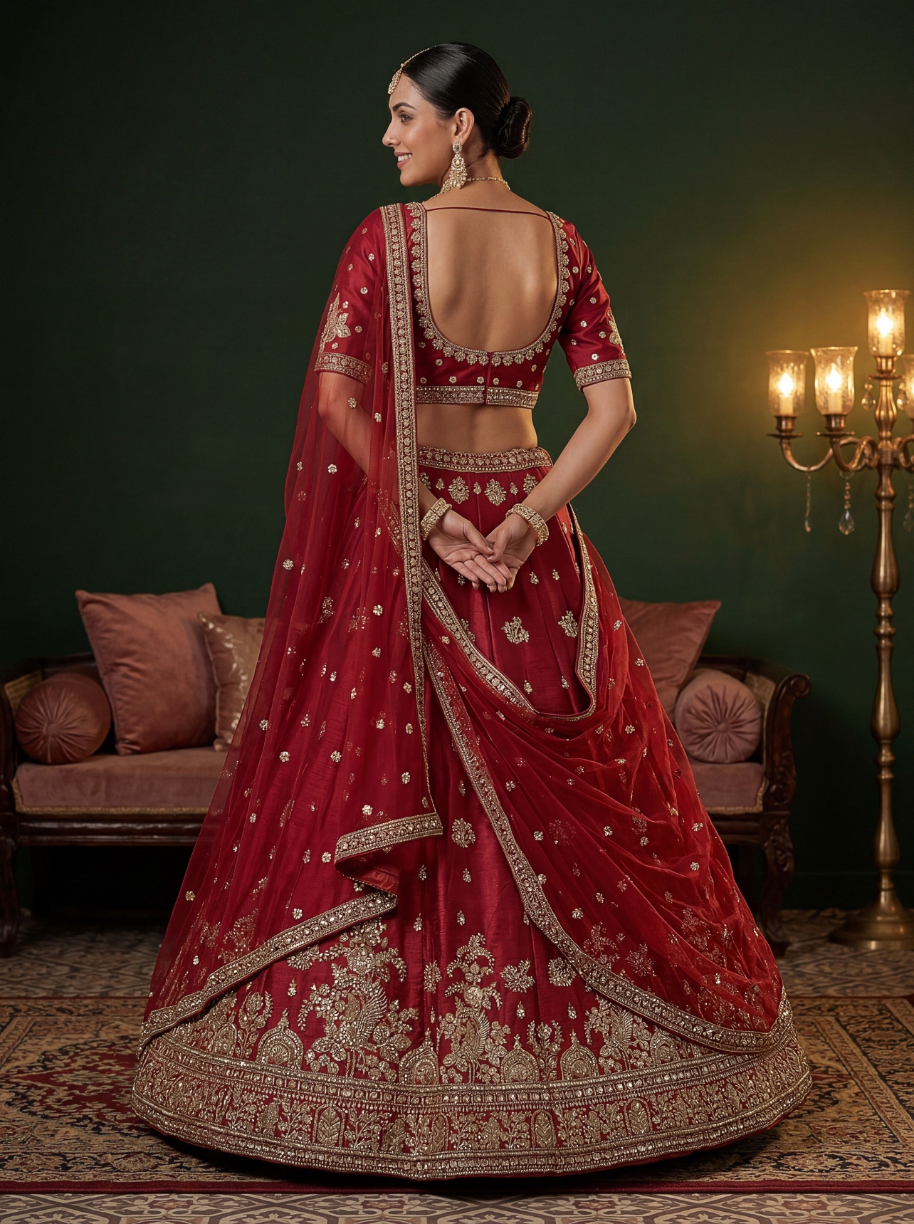 Maroon Zari Embroidered Gadwal Silk Bridal Lehenga Choli