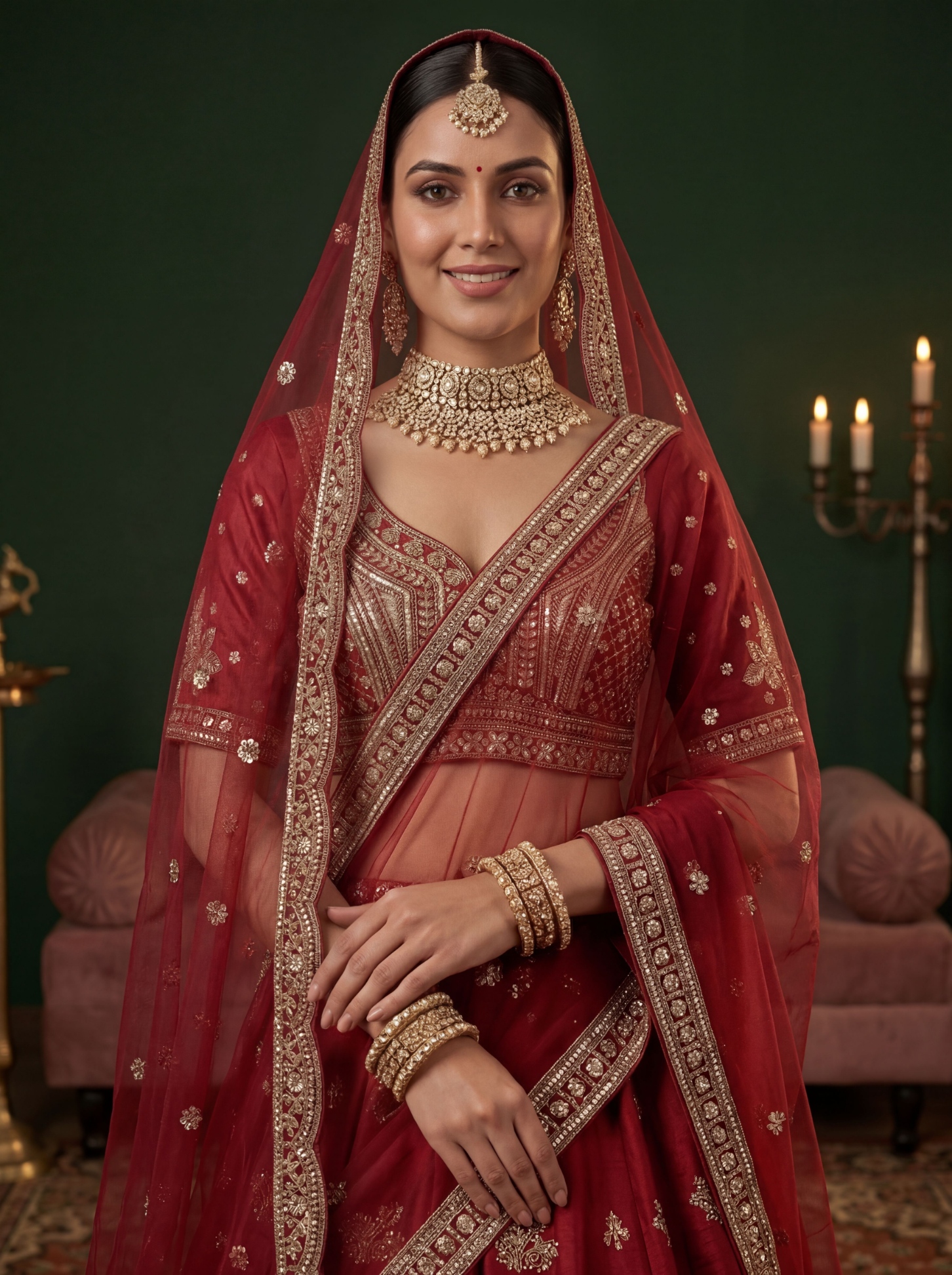 Maroon Zari Embroidered Gadwal Silk Bridal Lehenga Choli