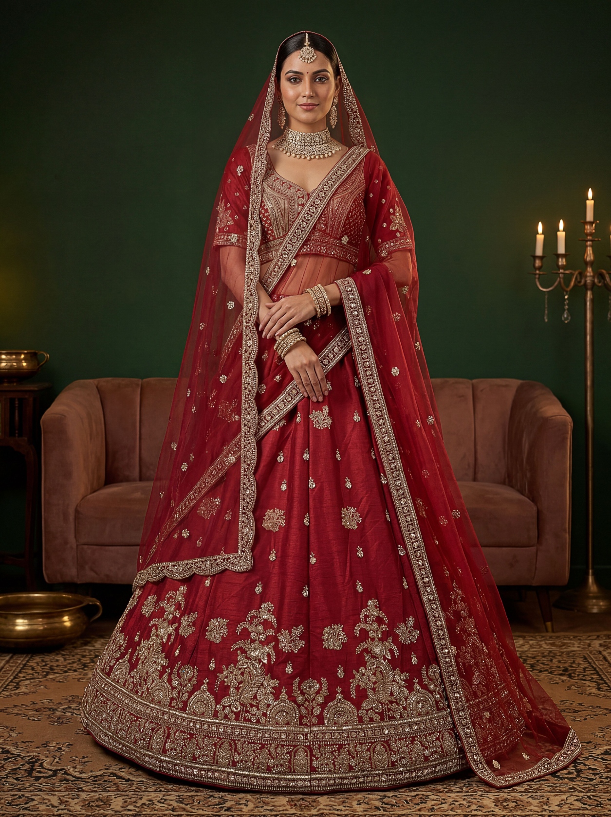 Maroon Zari Embroidered Gadwal Silk Bridal Lehenga Choli