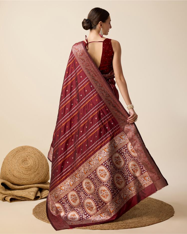 Maroon Zari Woven Jacquard Silk Saree — alternate view