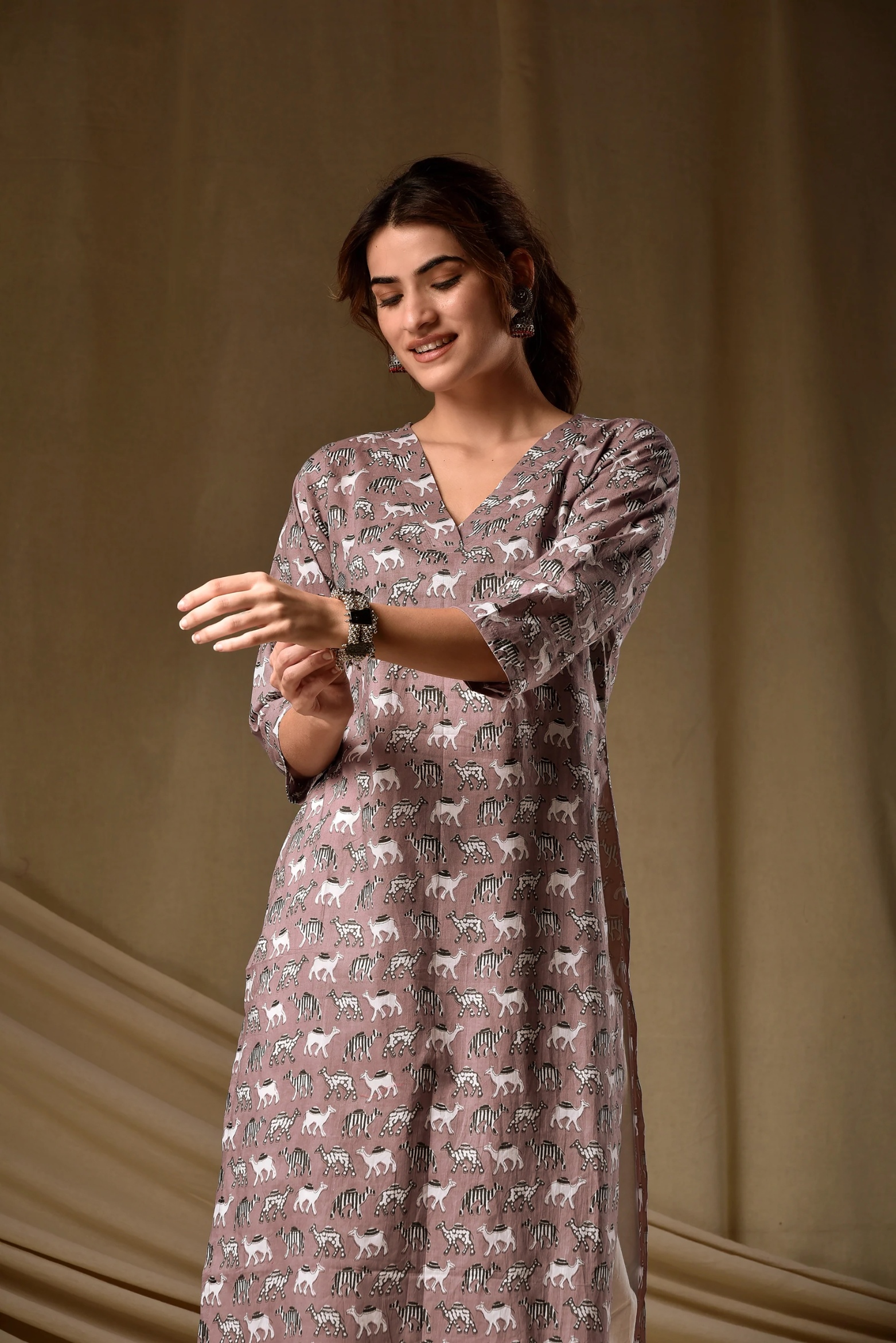 Mauve Animal Printed Rayon Kurti — alternate view