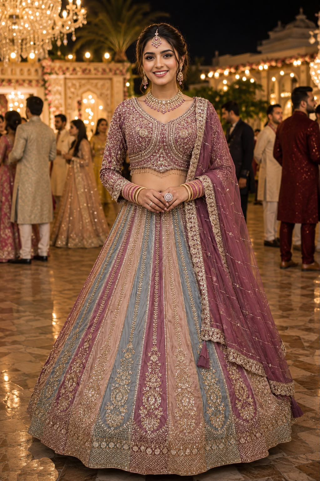 Mauve Beads Work Premium Net Lehenga Choli