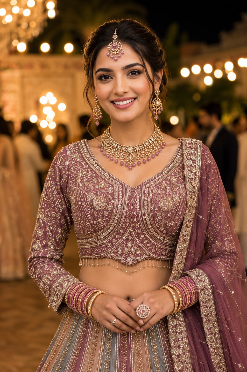 Mauve Beads Work Premium Net Lehenga Choli