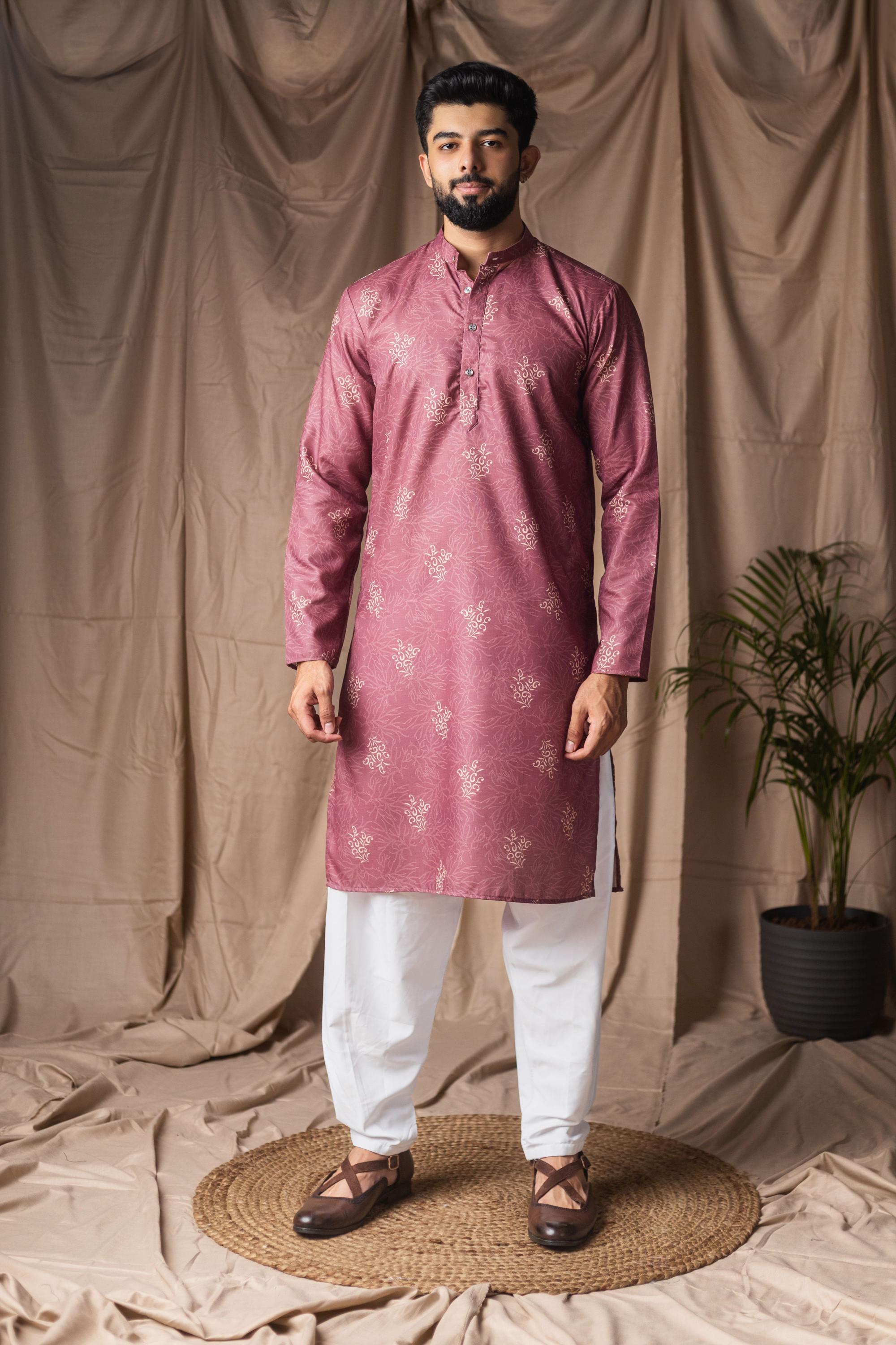 Mauve Blended Linen Kurta Payjama