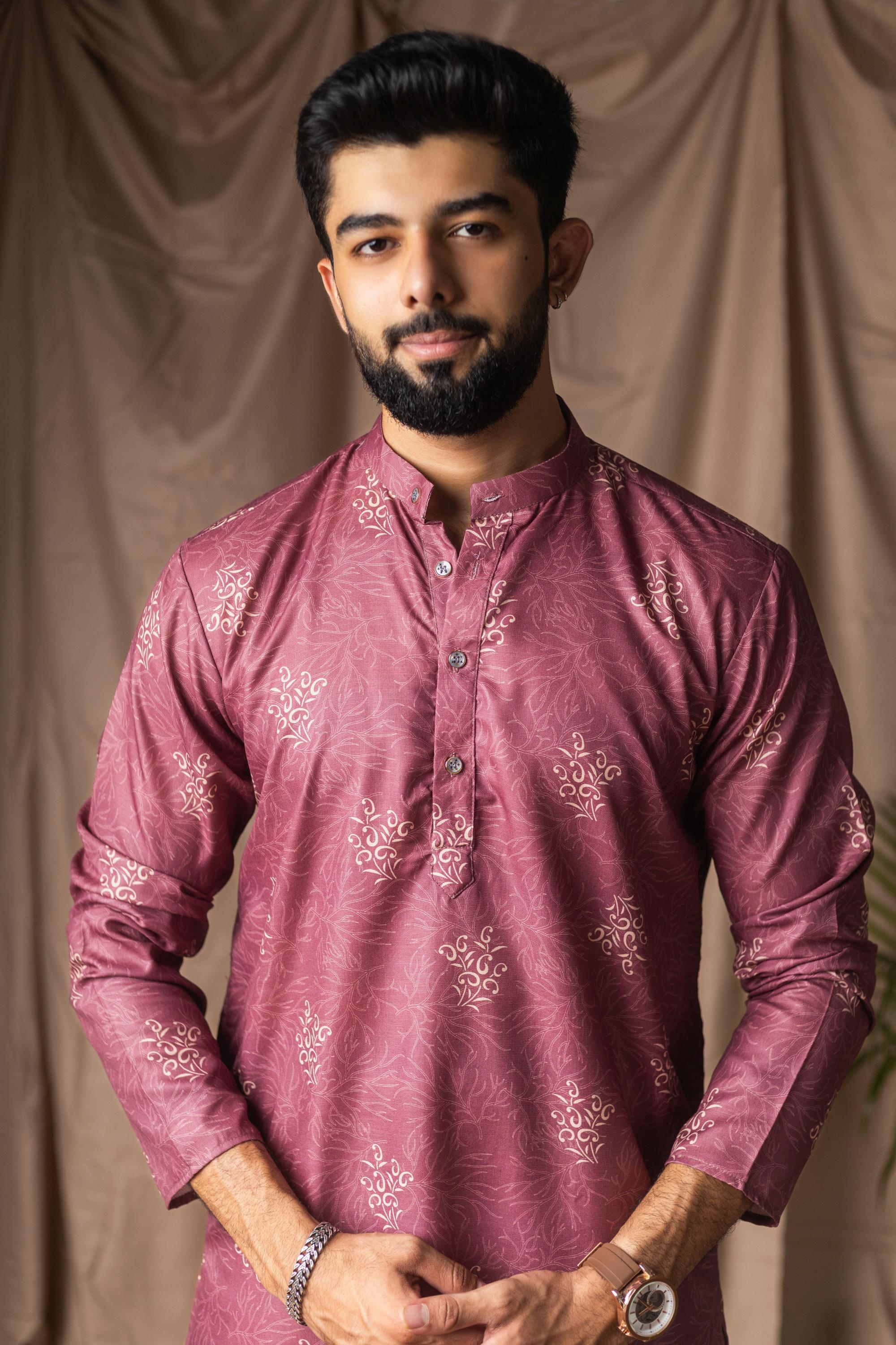 Mauve Blended Linen Kurta Payjama — alternate view