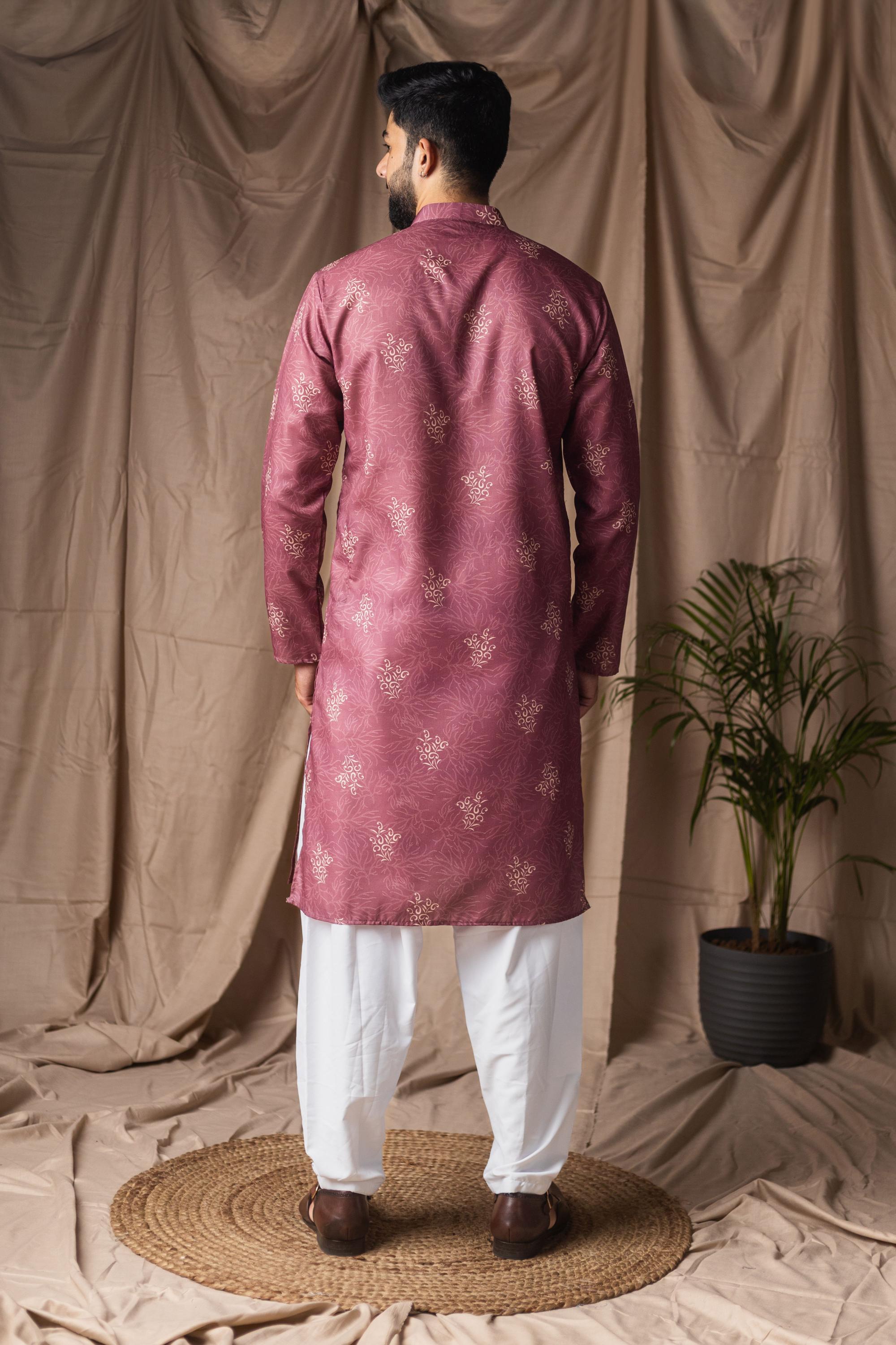 Mauve Blended Linen Kurta Payjama
