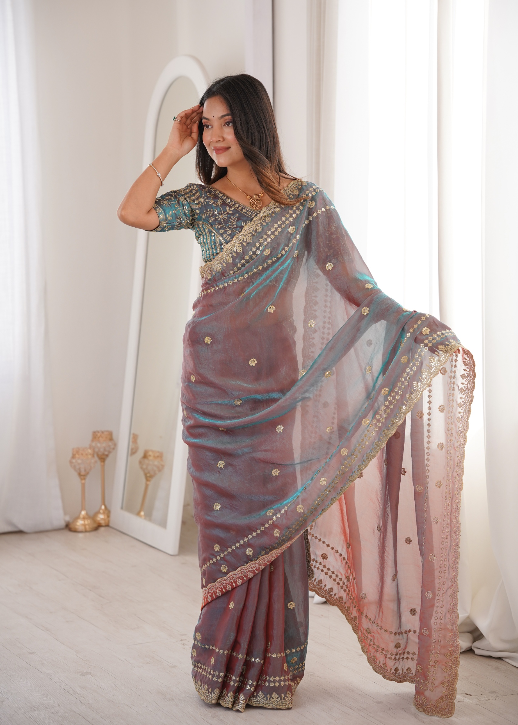 Mauve Contemporary Fendy Satin Saree