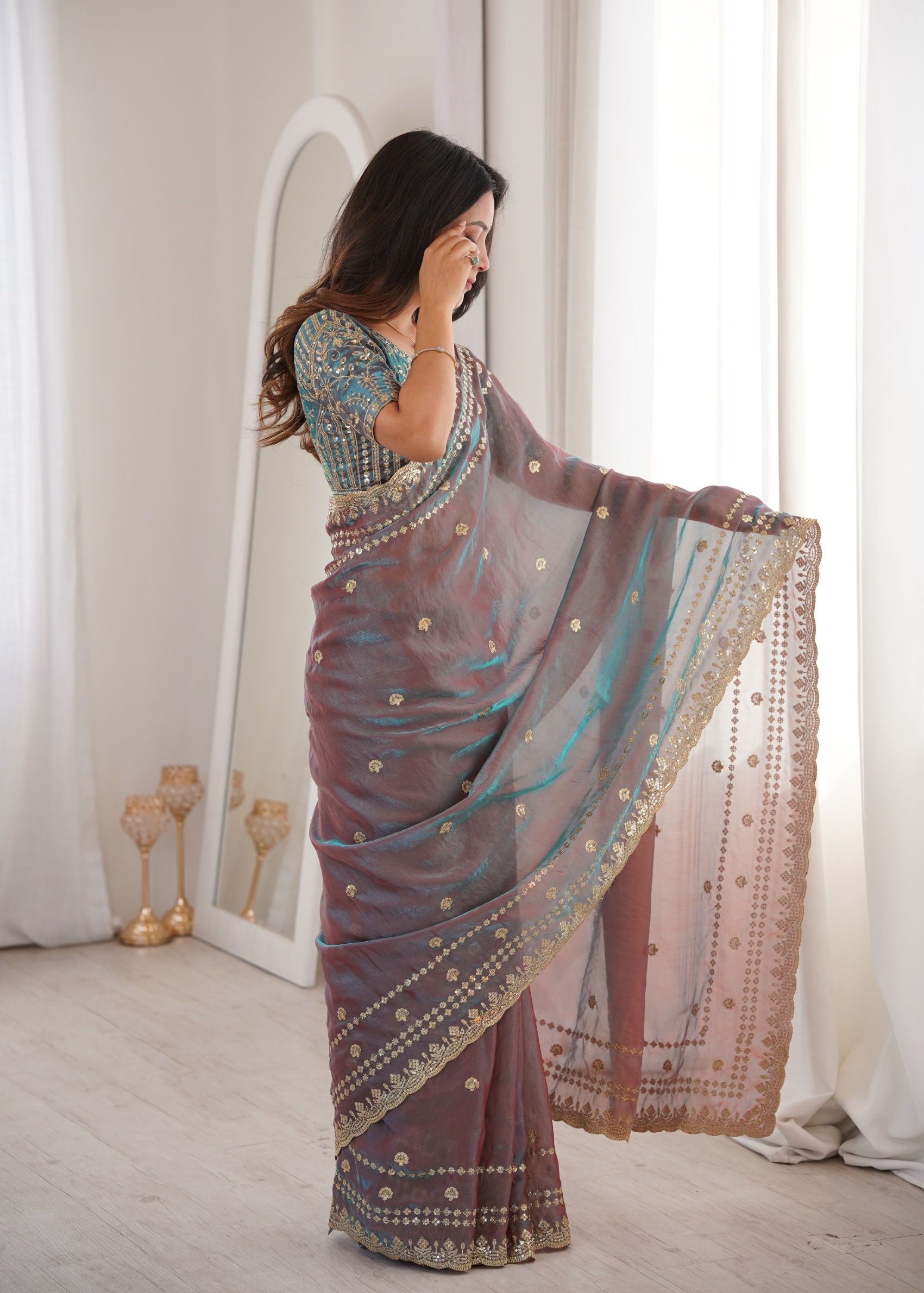 Mauve Contemporary Fendy Satin Saree — alternate view