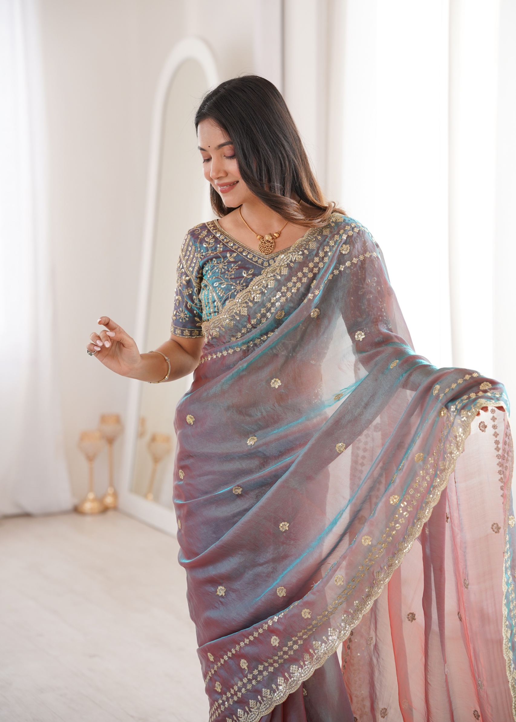 Mauve Contemporary Fendy Satin Saree