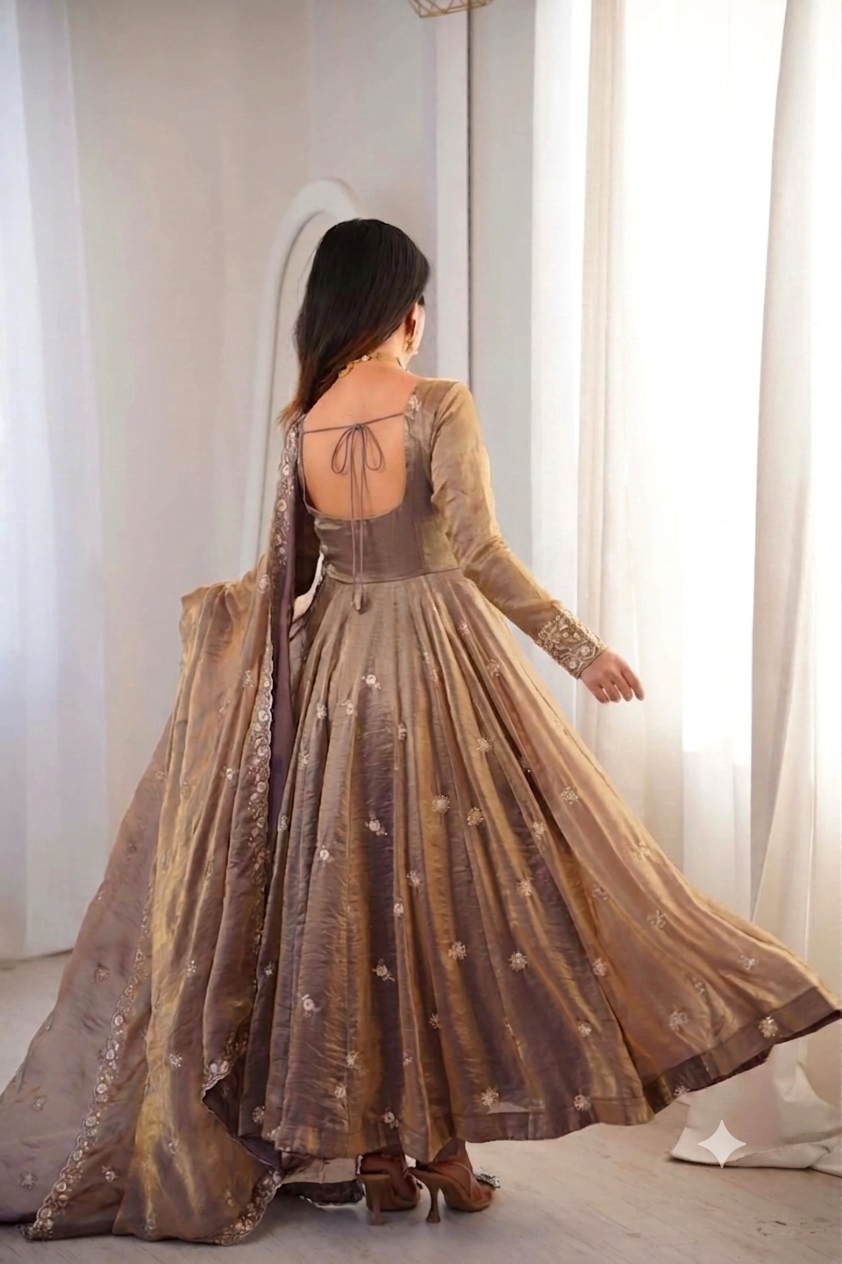 Mauve Designer Embroidery Fendy Satin Anarkali Suit — alternate view