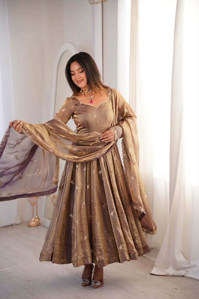 Mauve Designer Embroidery Fendy Satin Anarkali Suit