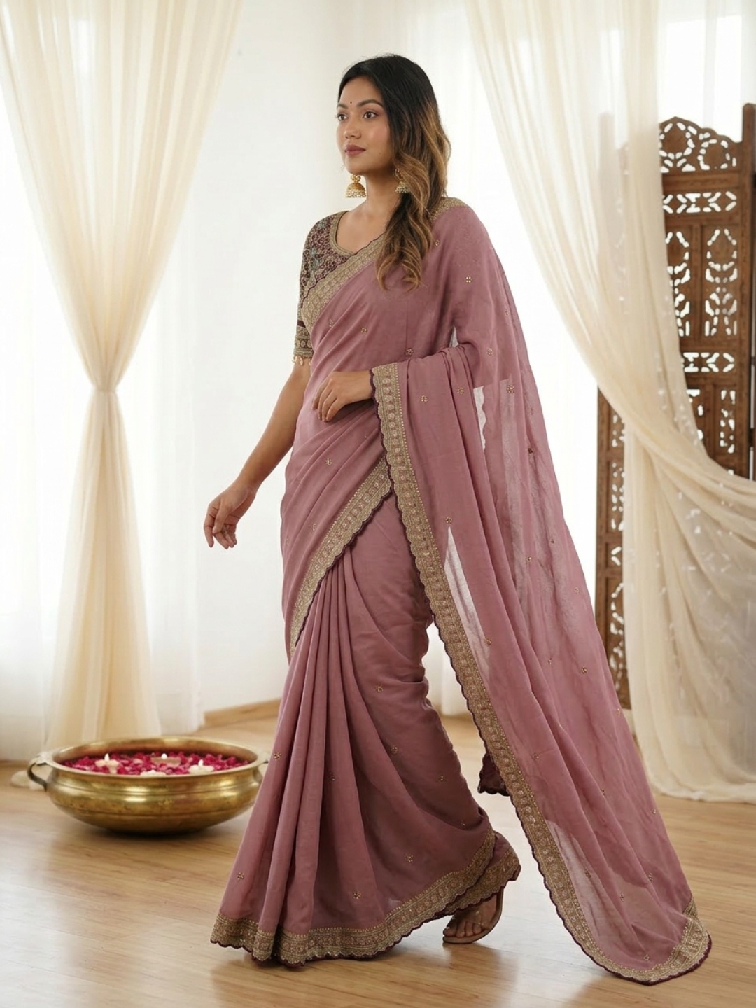 Mauve Designer Embroidery Rangoli Silk Saree — alternate view