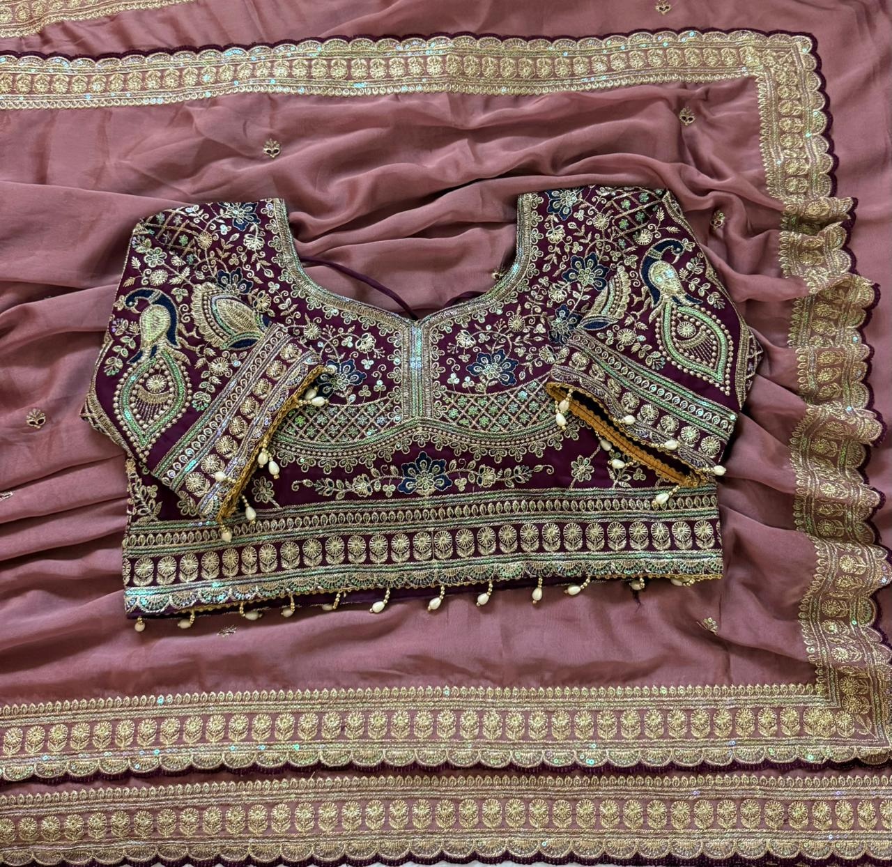 Mauve Designer Embroidery Rangoli Silk Saree