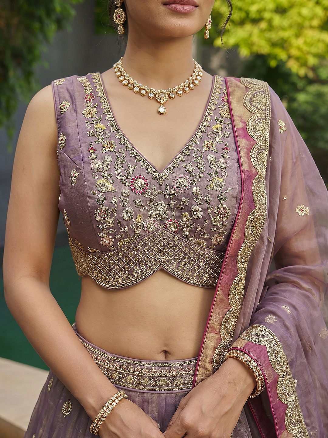 Mauve Designer Sequins Embroidery Work Tissue Lehenga Choli — alternate view