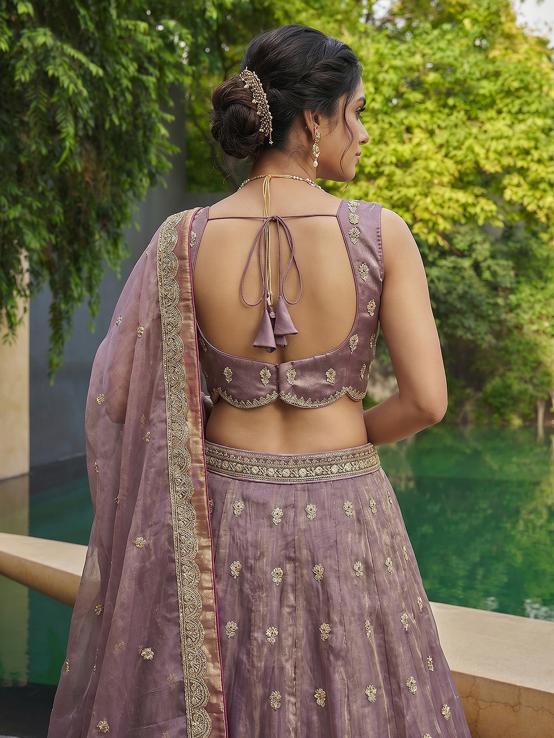 Mauve Designer Sequins Embroidery Work Tissue Lehenga Choli