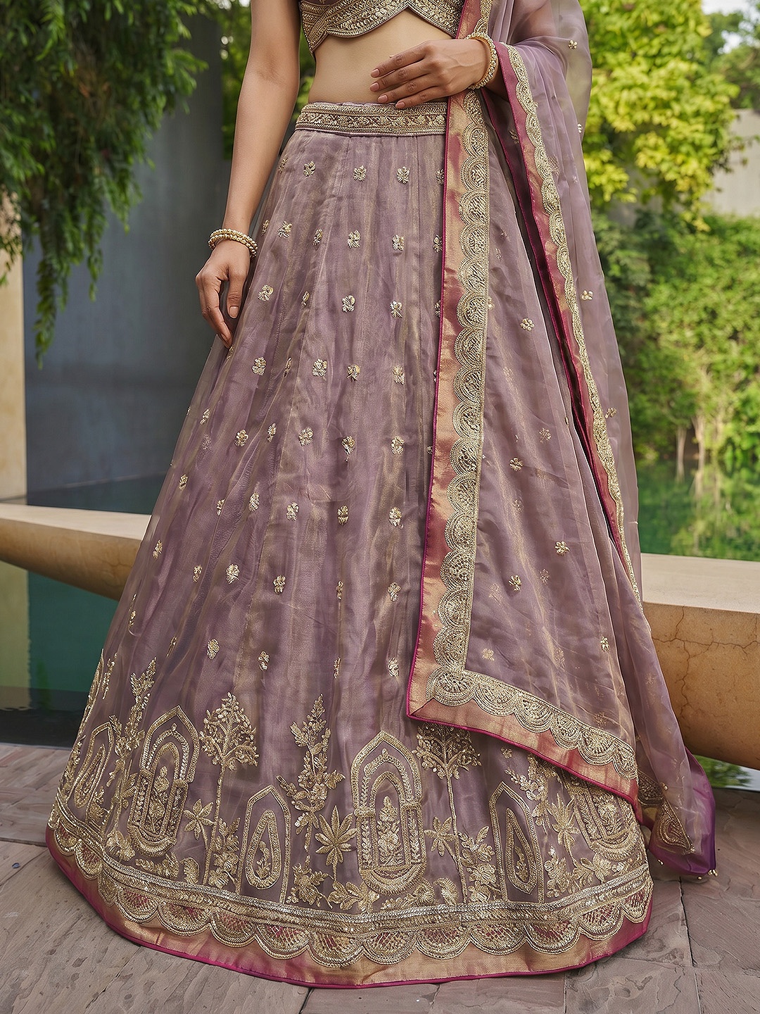 Mauve Designer Sequins Embroidery Work Tissue Lehenga Choli