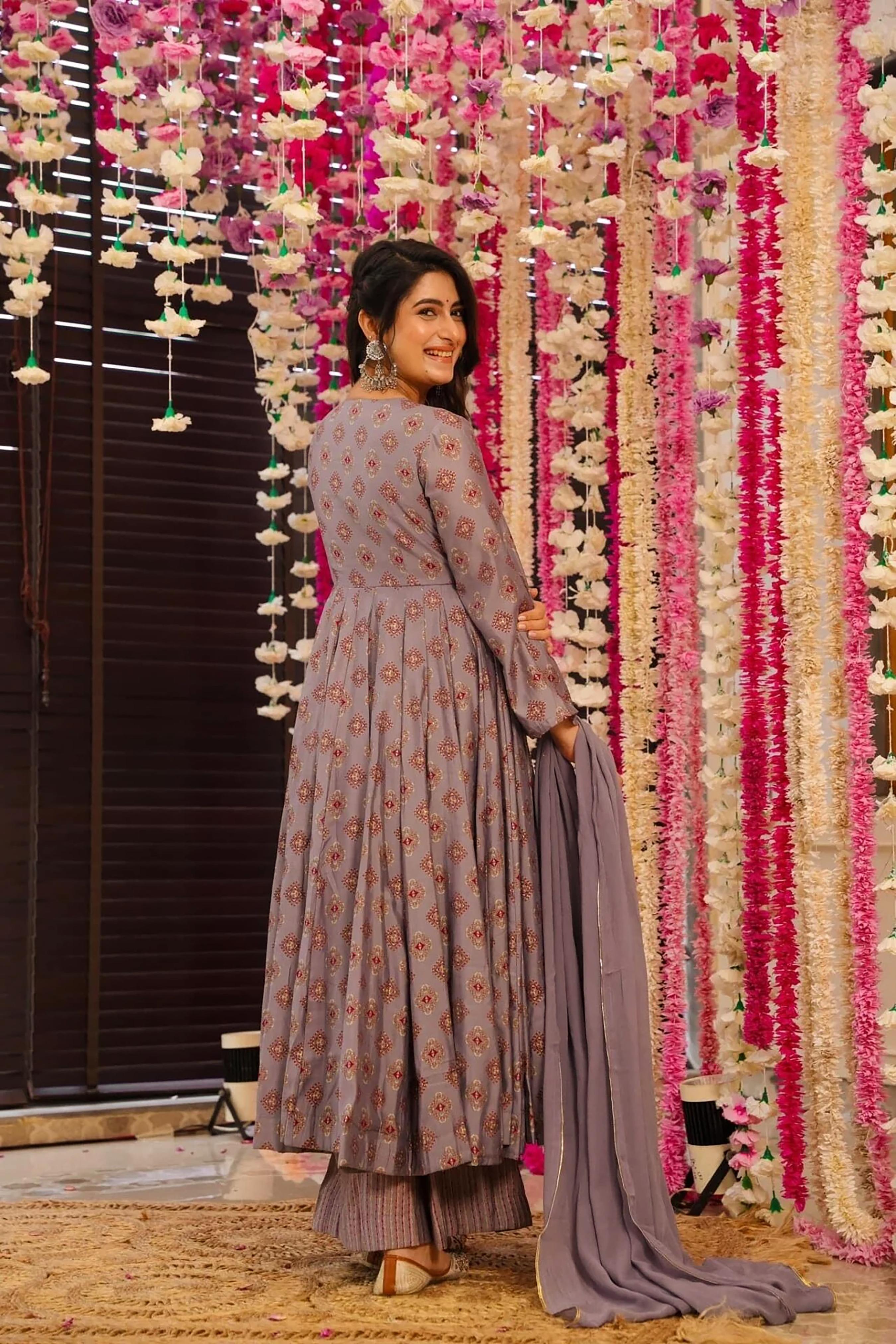Mauve Digital Printed Muslin Palazzo Suit — alternate view