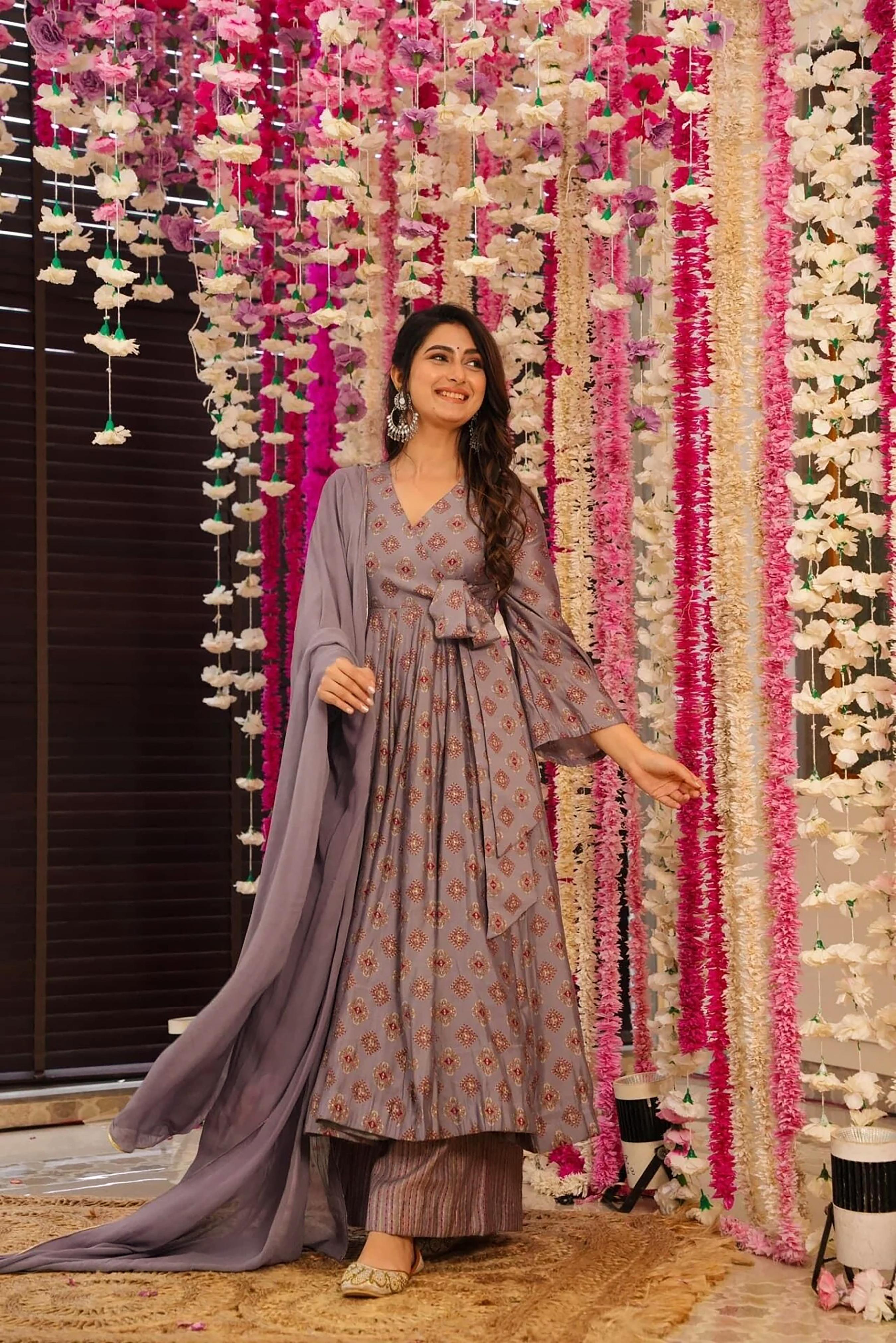 Mauve Digital Printed Muslin Palazzo Suit