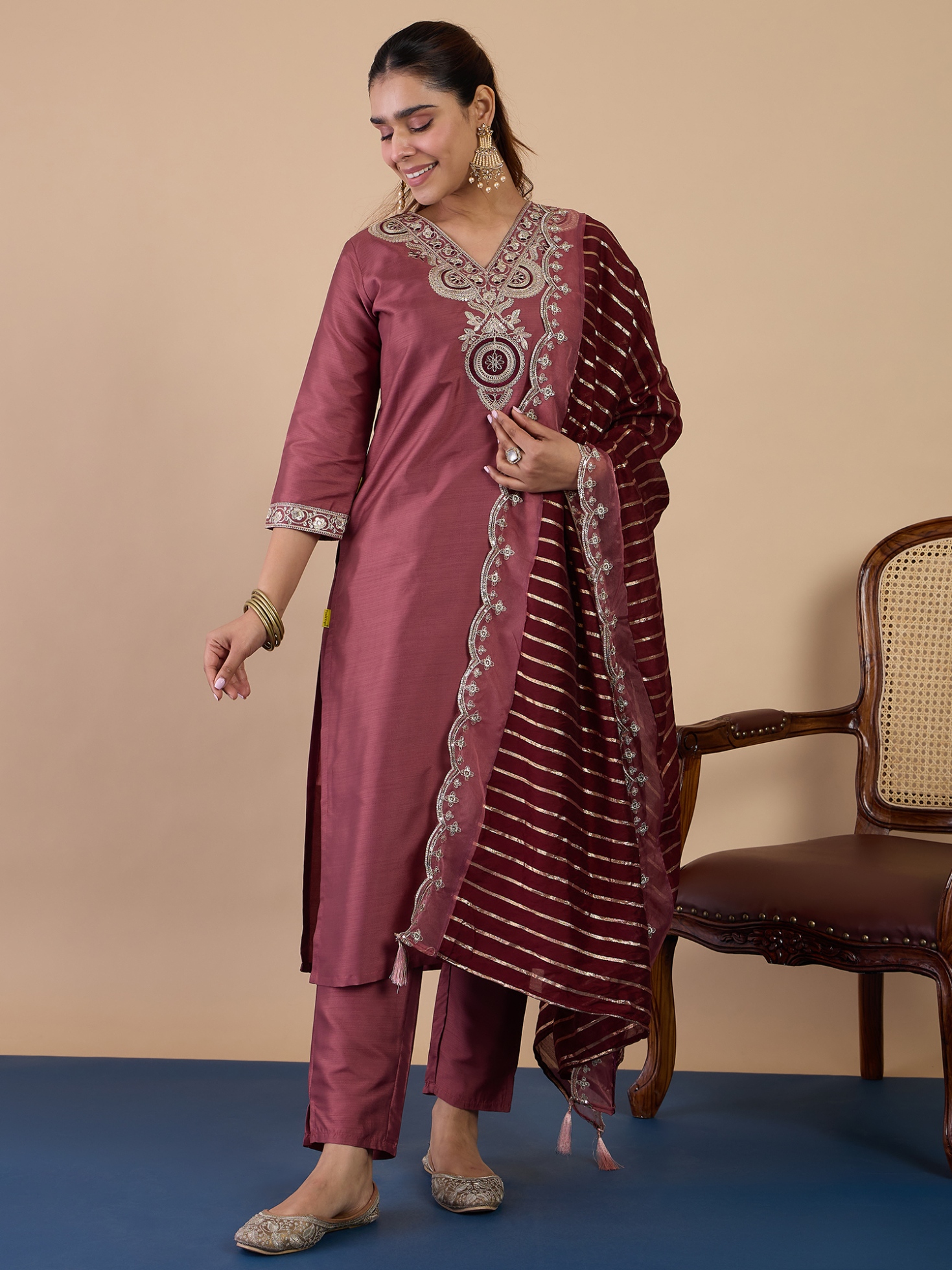 Mauve Elegance Embroidered Silk Blend Salwar Suit