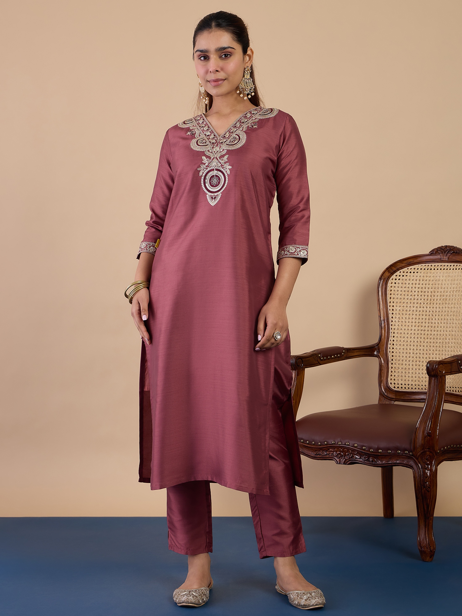 Mauve Elegance Embroidered Silk Blend Salwar Suit