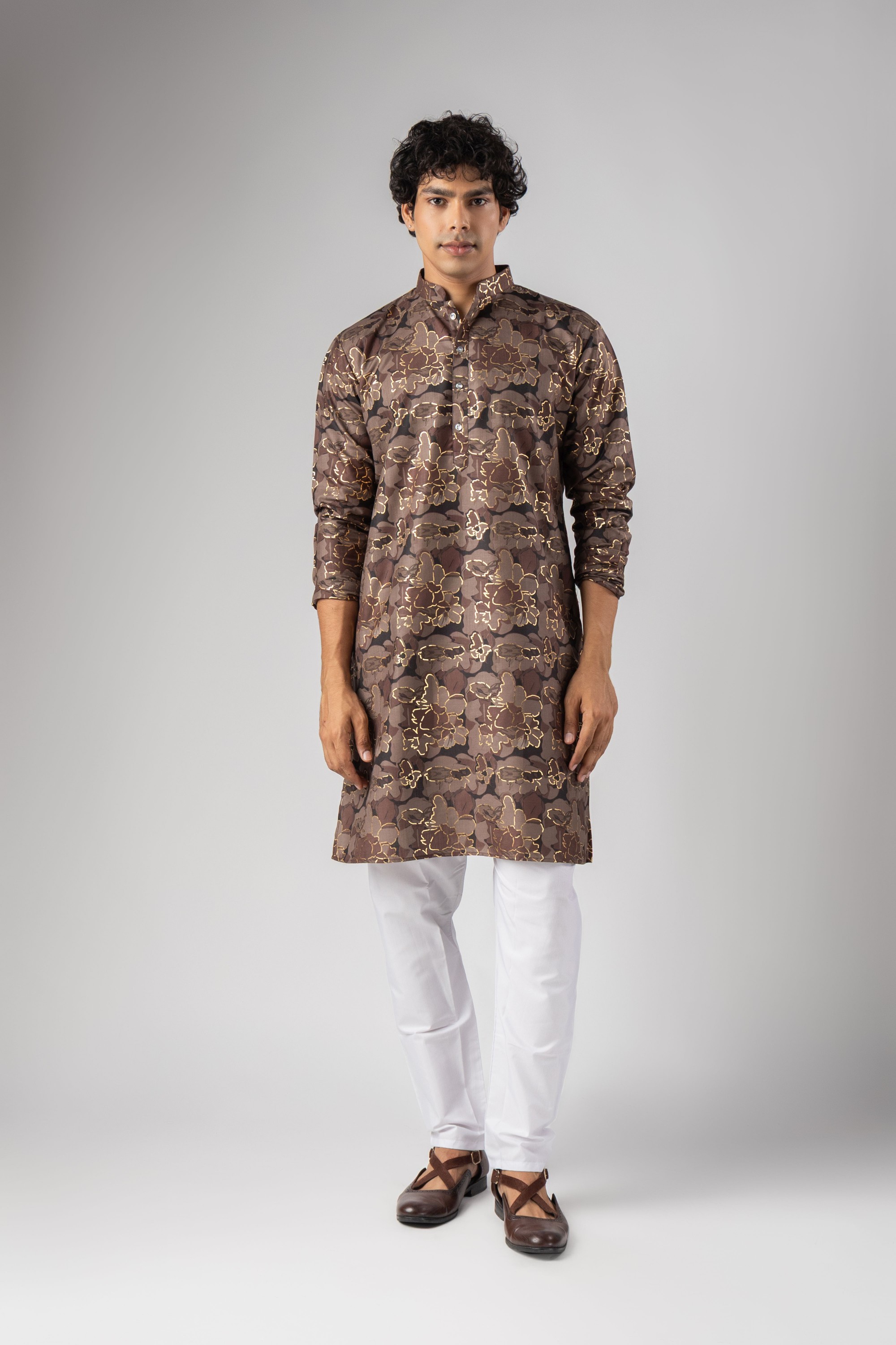Mauve Floral Foil Print Magnet Kurta Pyjama