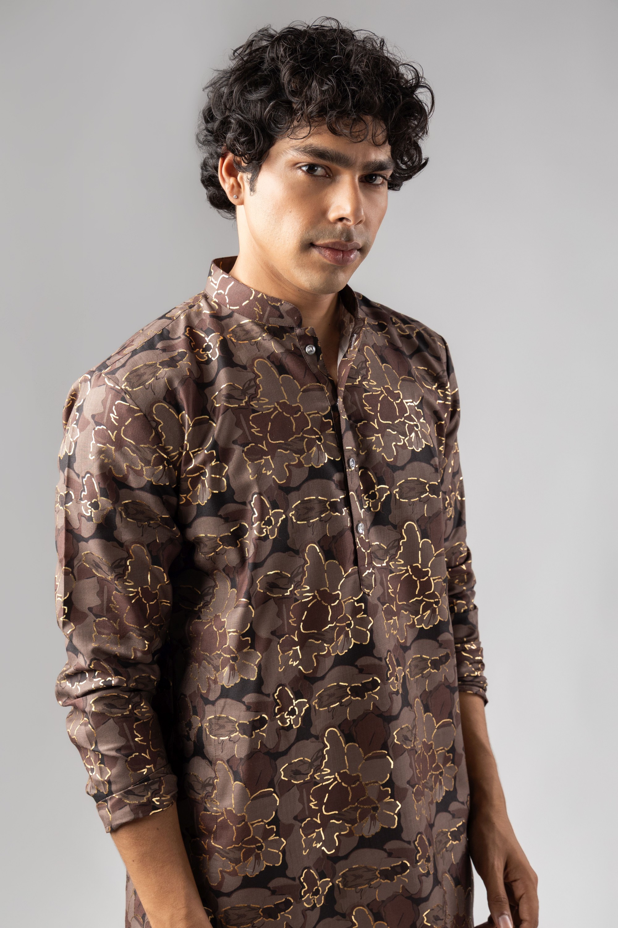 Mauve Floral Foil Print Magnet Kurta Pyjama