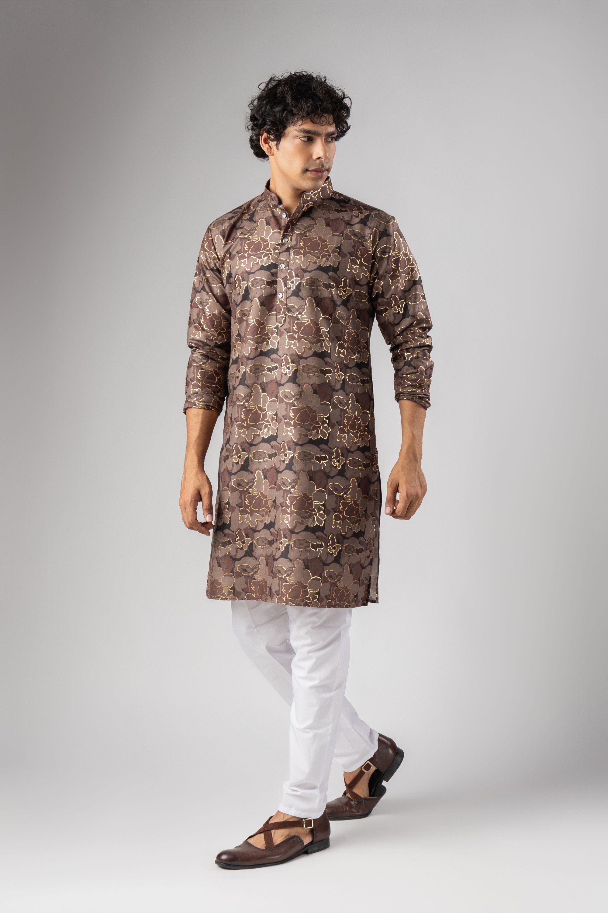 Mauve Floral Foil Print Magnet Kurta Pyjama