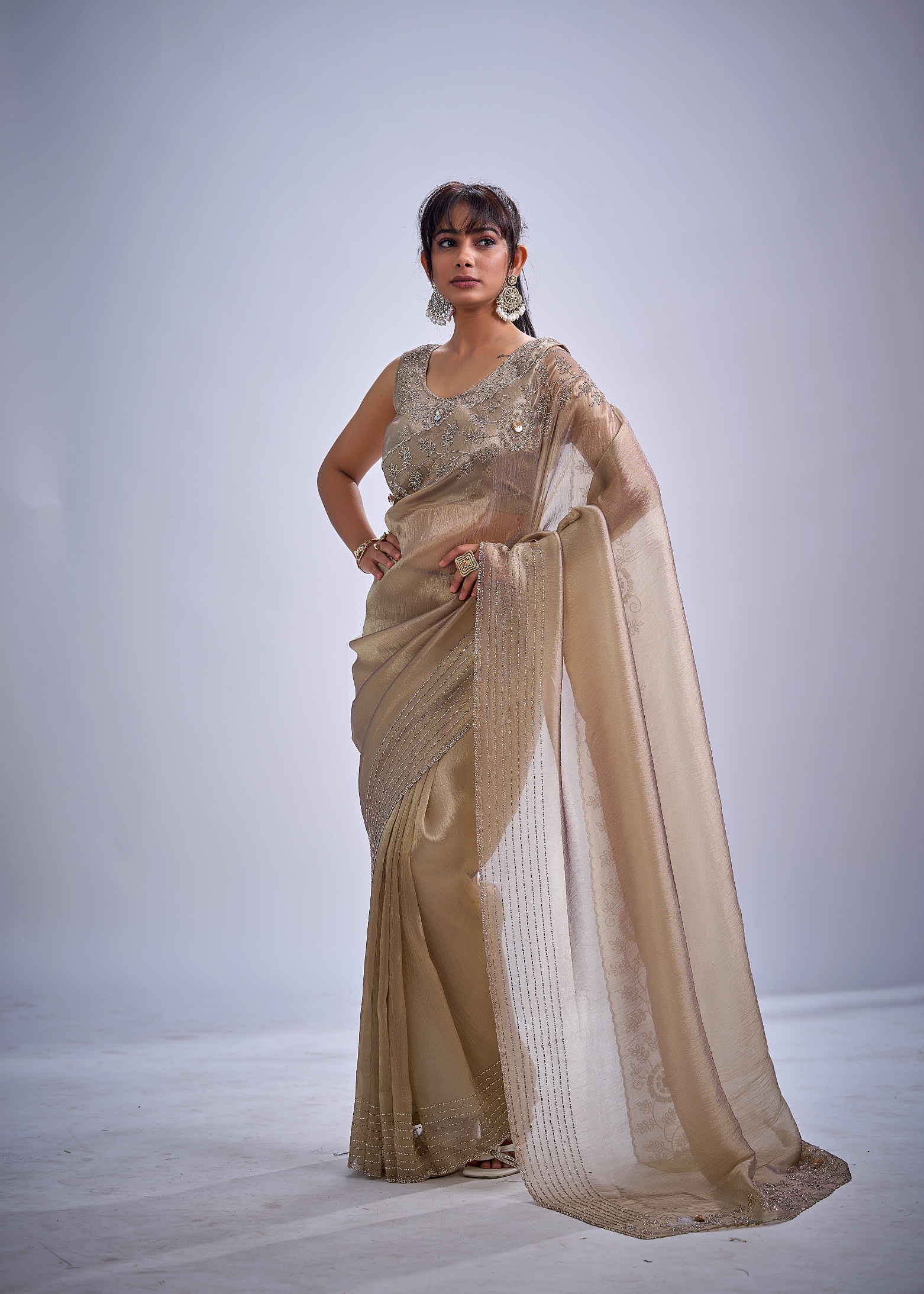 Mauve Floral Zircon Kanjivaram Pure Silk Saree