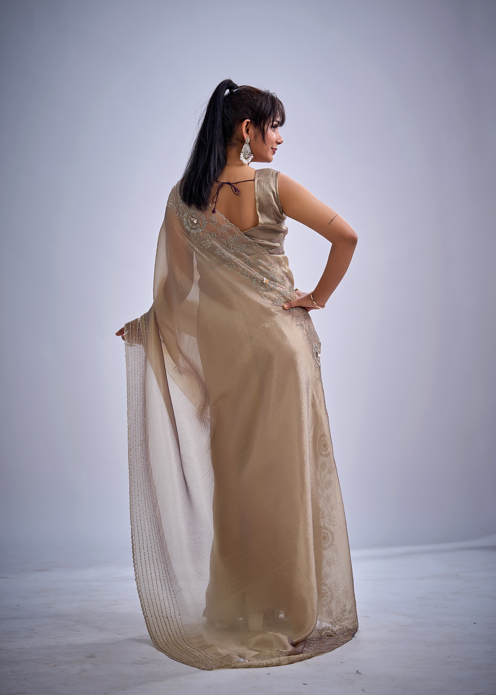 Mauve Floral Zircon Kanjivaram Pure Silk Saree — alternate view