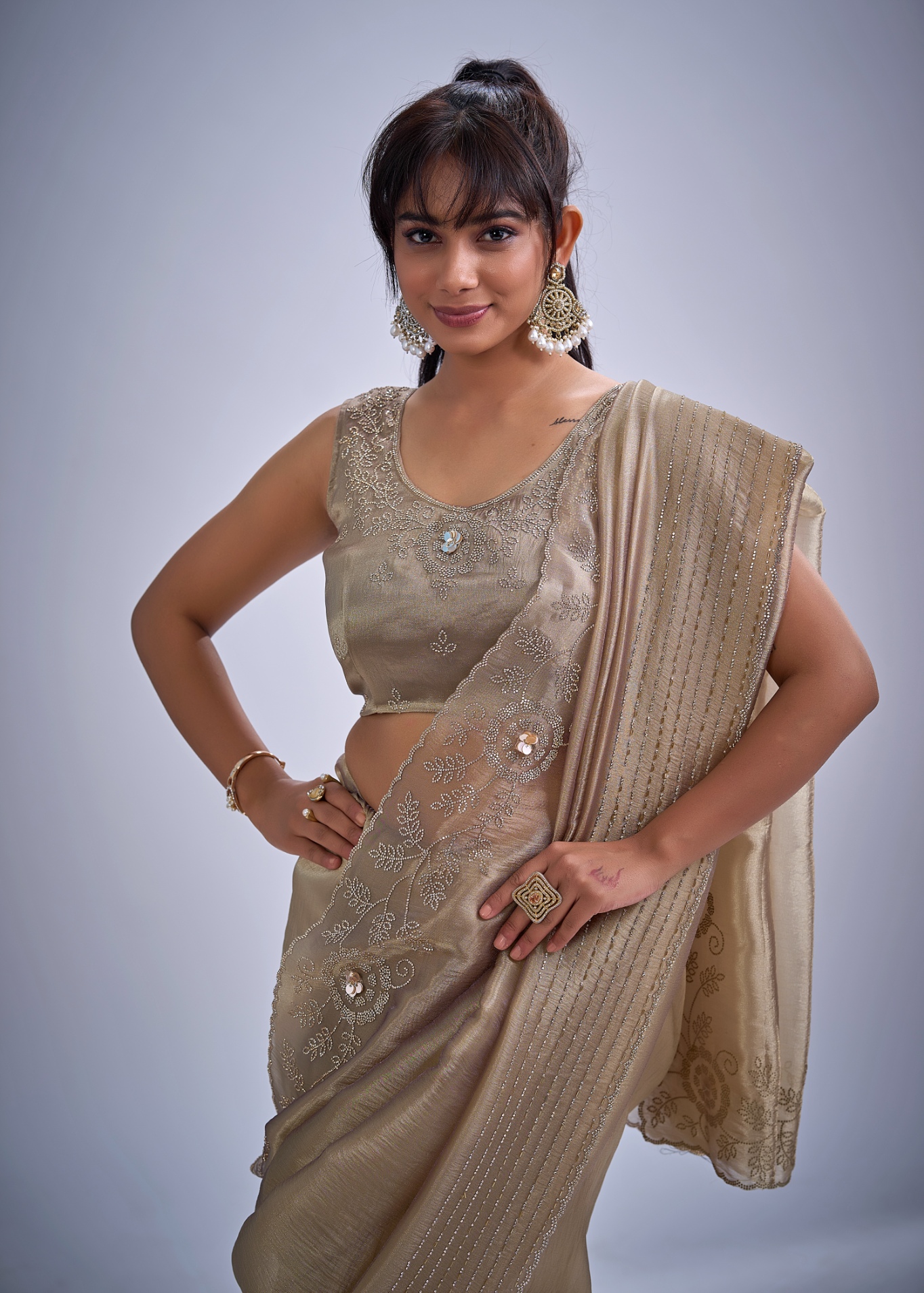 Mauve Floral Zircon Kanjivaram Pure Silk Saree