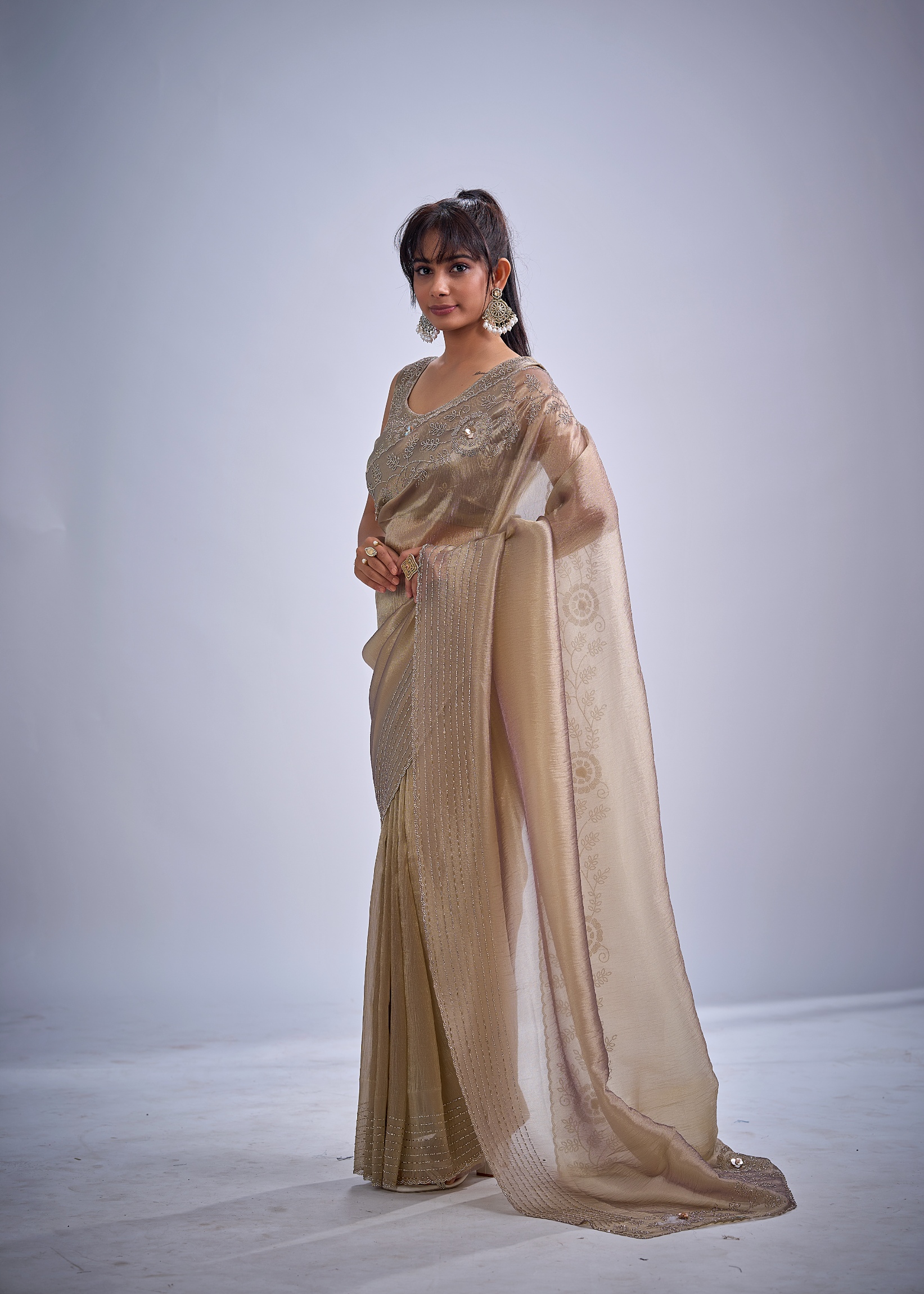 Mauve Floral Zircon Kanjivaram Pure Silk Saree