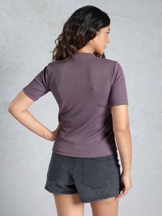 Mauve Knitted Casual T-Shirt — alternate view
