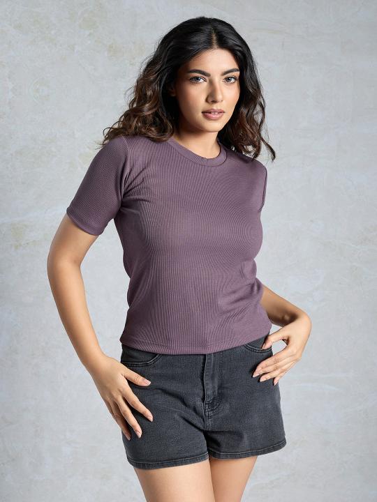 Mauve Knitted Casual T-Shirt