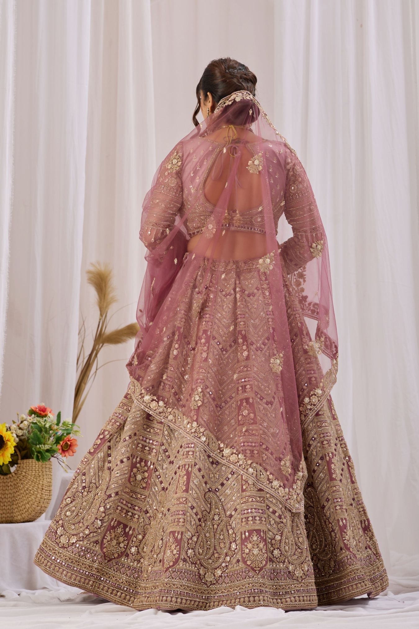 Mauve Paisley Embroidered Net Lehenga Choli — alternate view
