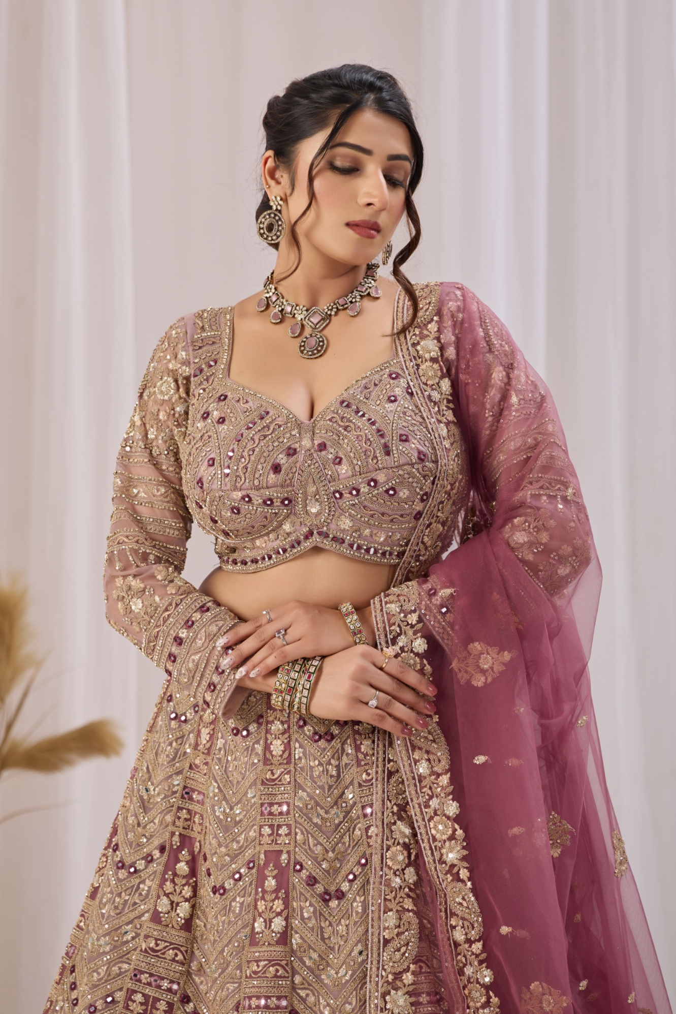 Mauve Paisley Embroidered Net Lehenga Choli