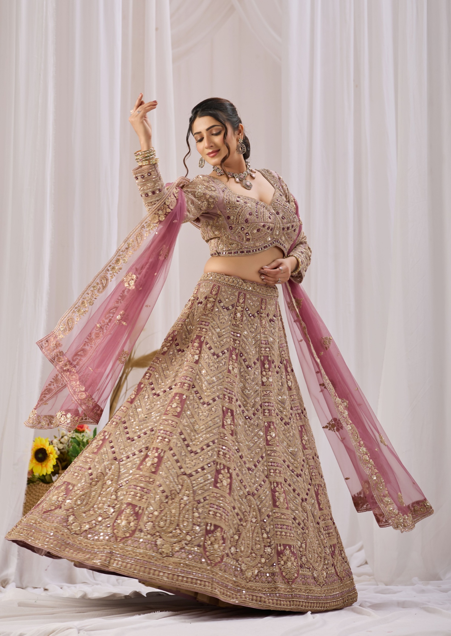 Mauve Paisley Embroidered Net Lehenga Choli