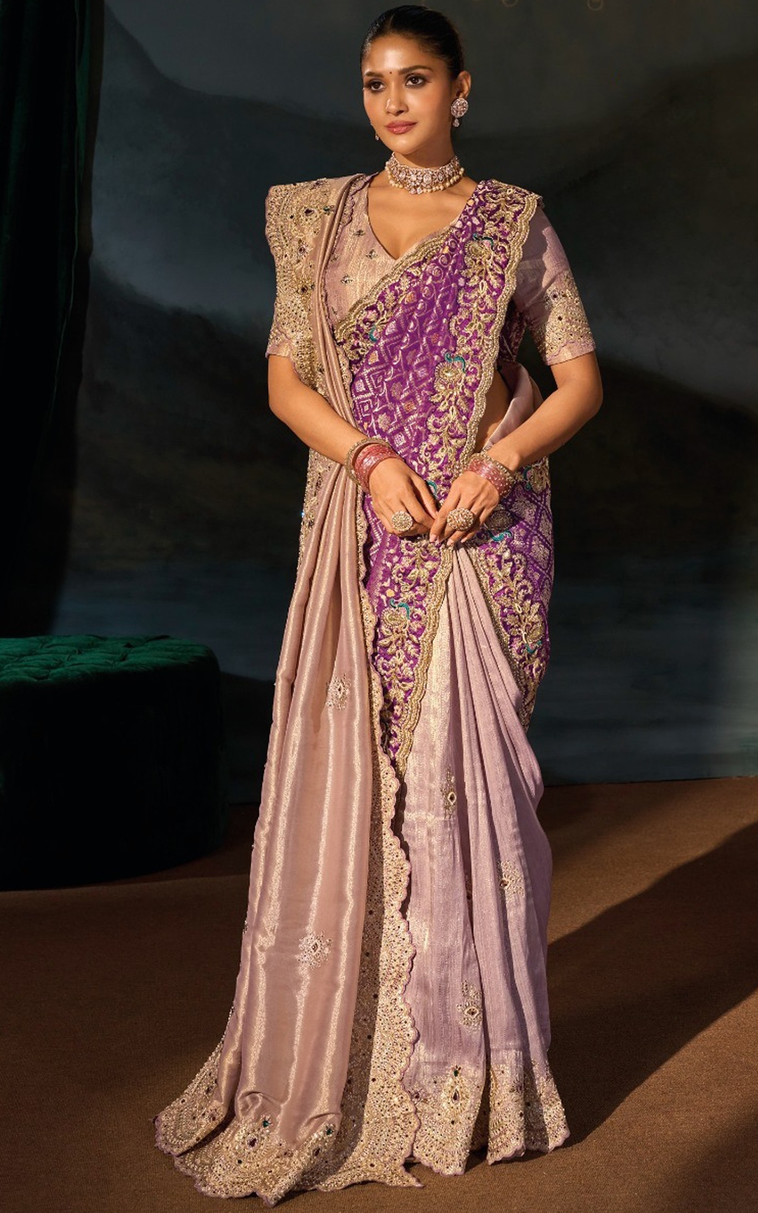Mauve Paisley Zari Cut-Dana Tanchoi Silk Saree — alternate view