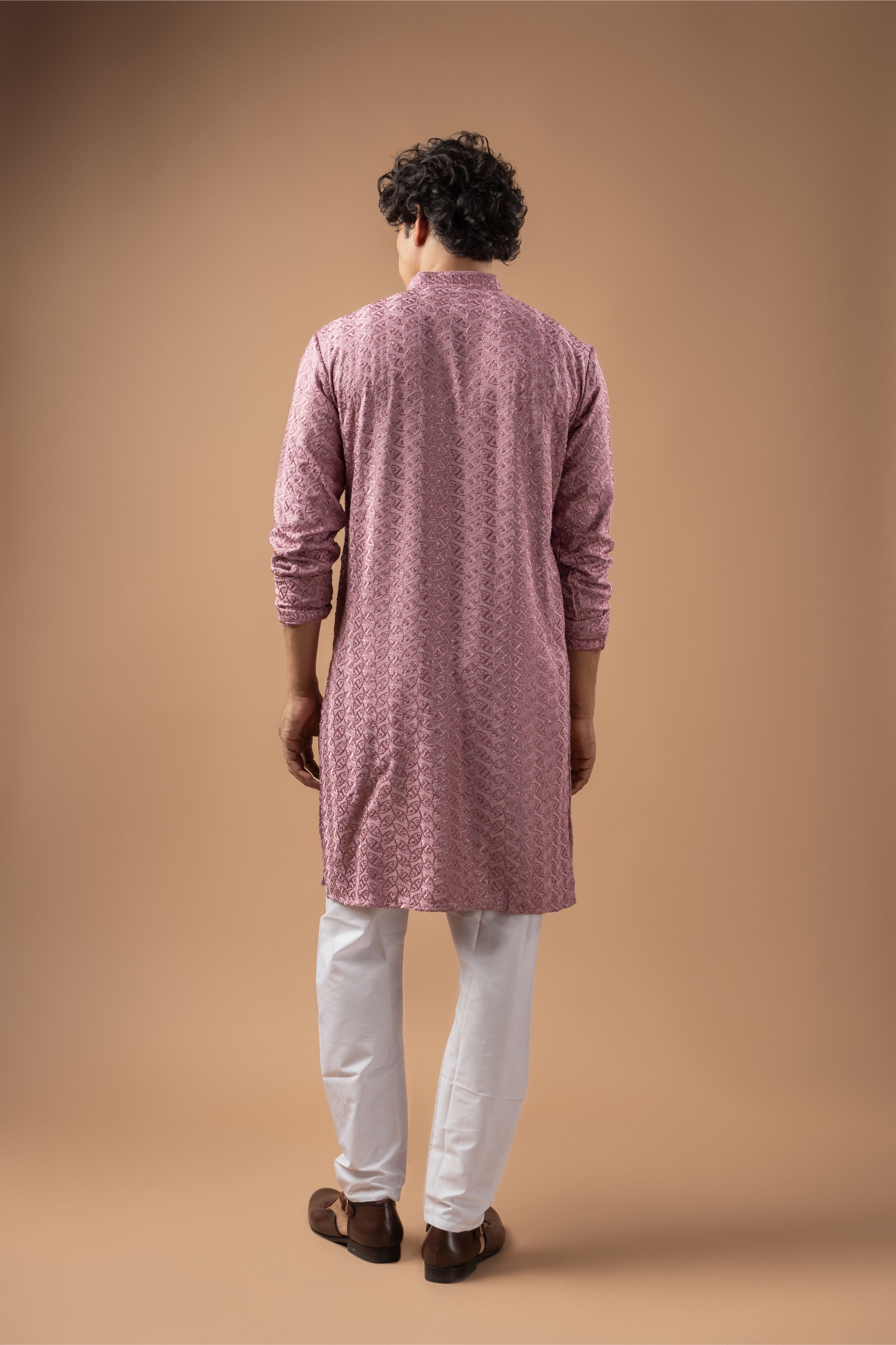 Mauve Pink Geometric Embroidery Rayon Kurta Pyjama — alternate view