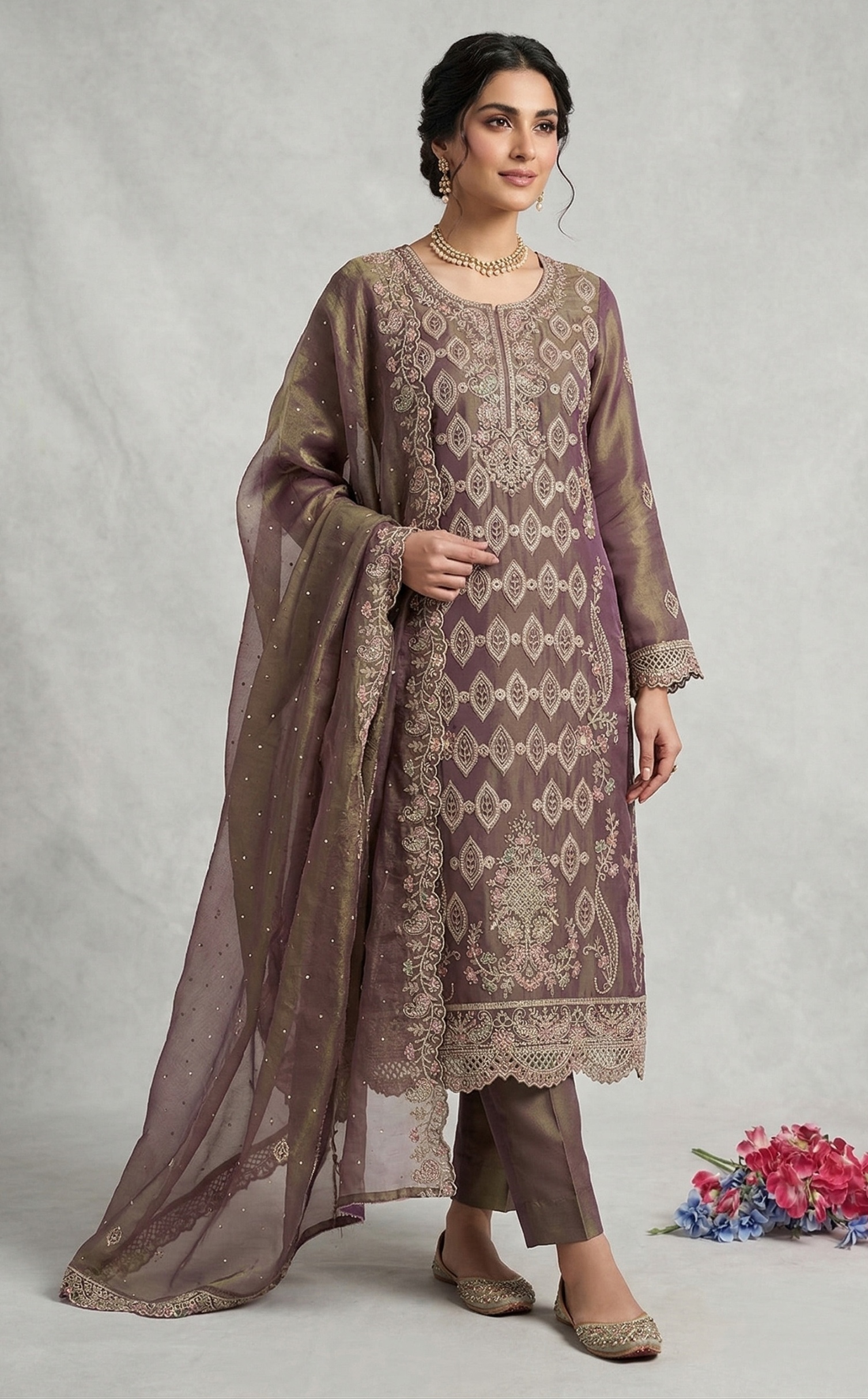 Mauve Silk Party Suit