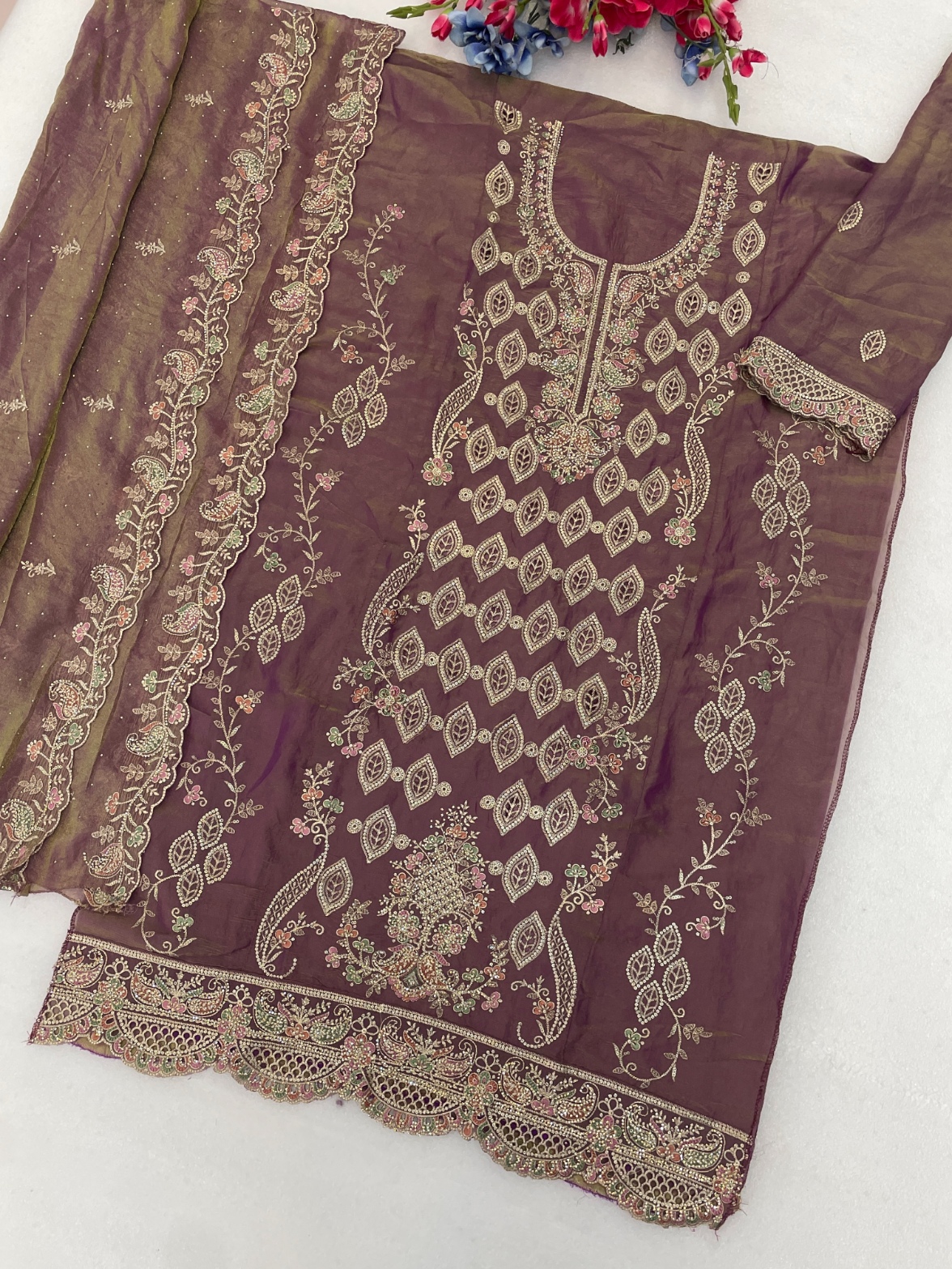 Mauve Silk Party Suit