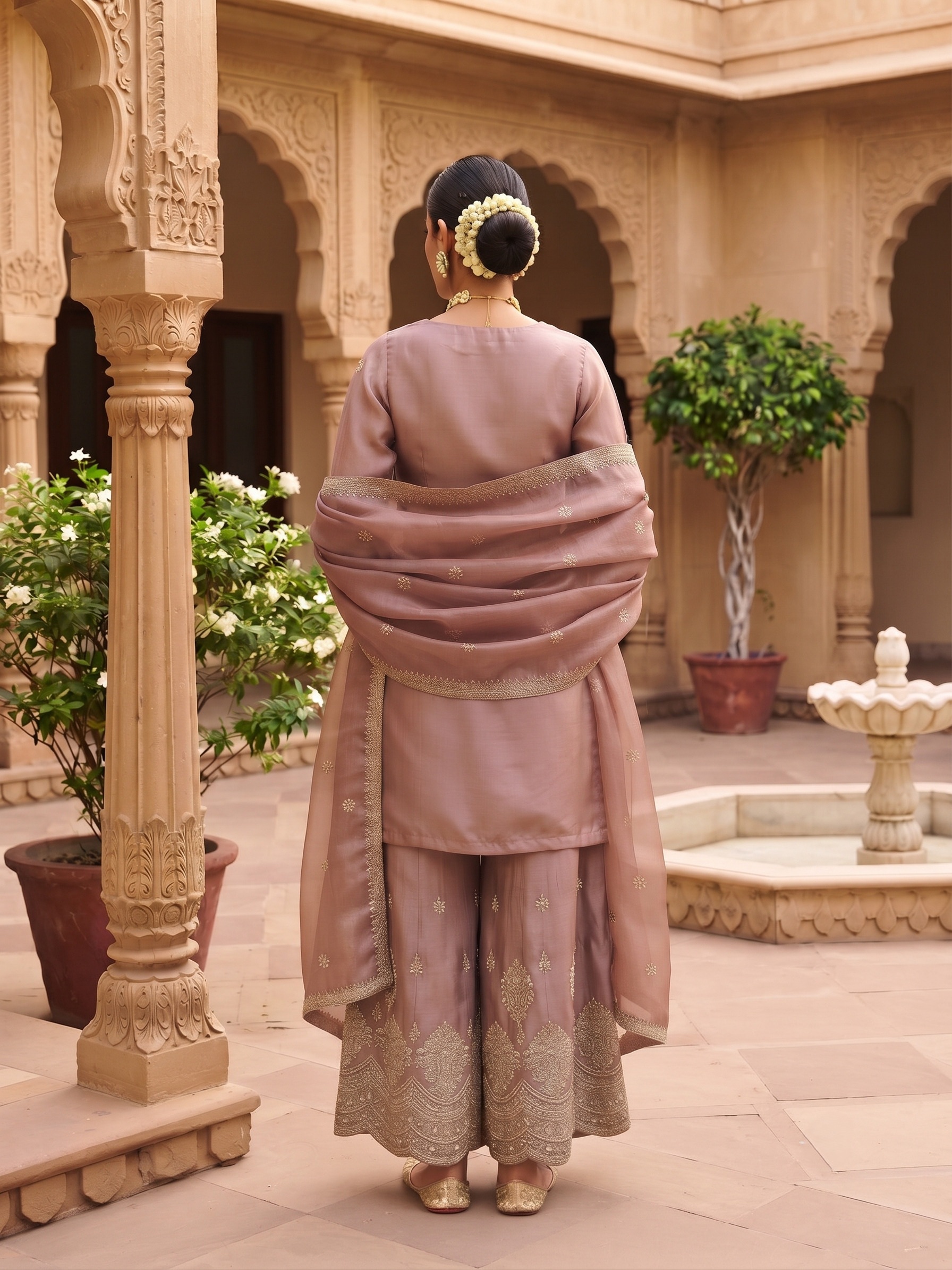 Mauve Stripe Embroidered Viscose Palazzo Suit — alternate view