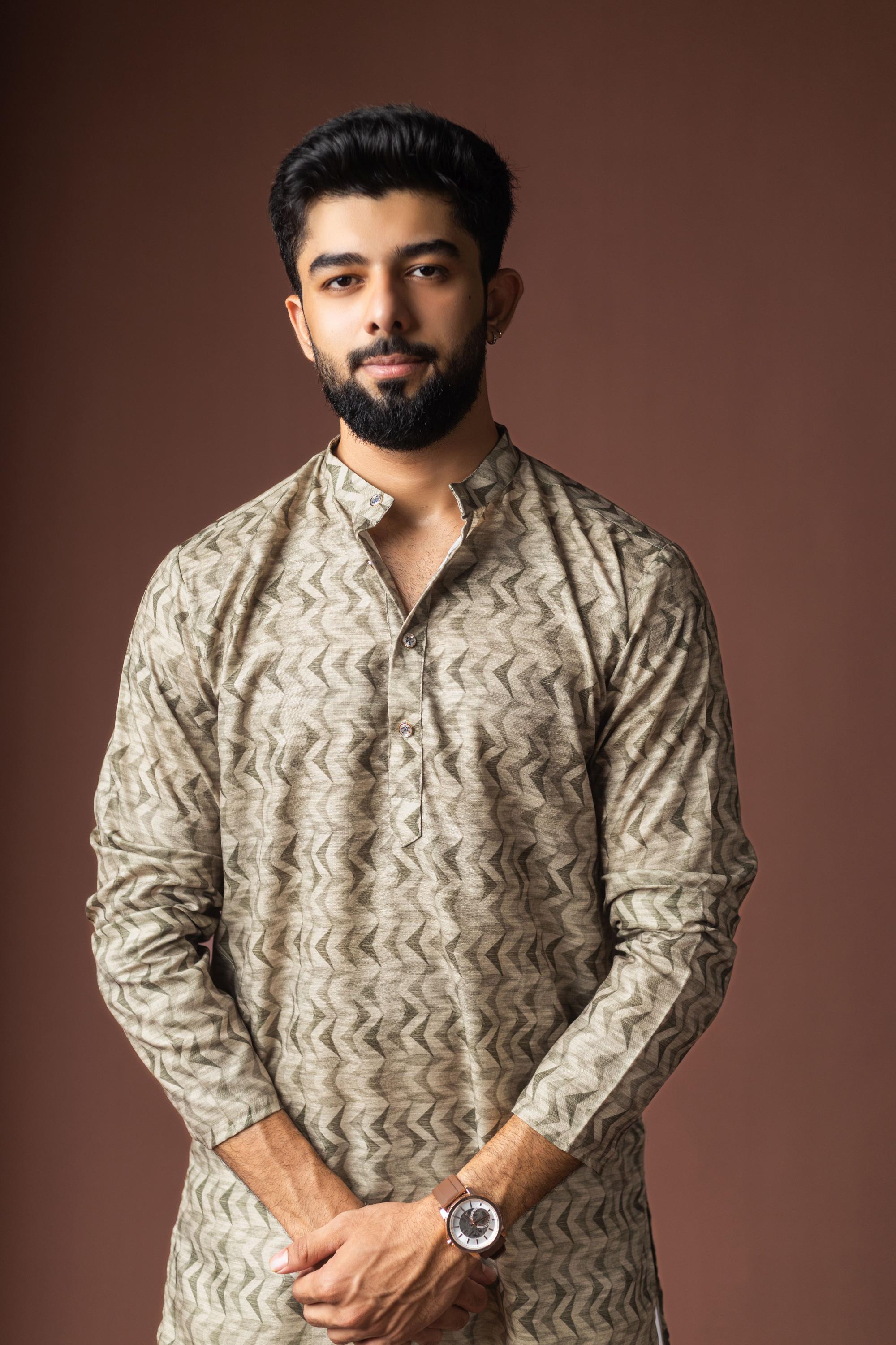 Mehandi Green Blended Linen Kurta Payjama — alternate view