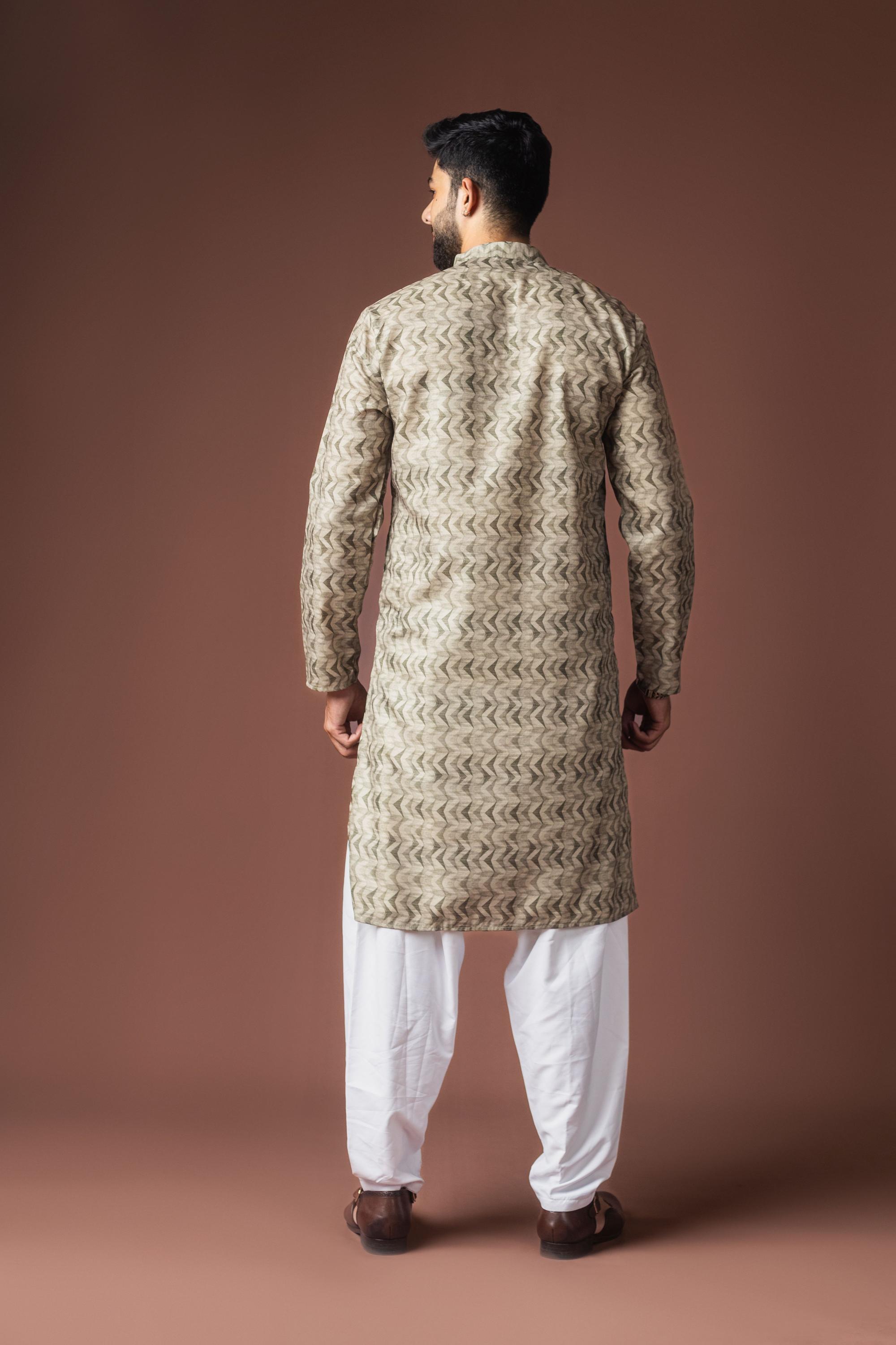 Mehandi Green Blended Linen Kurta Payjama