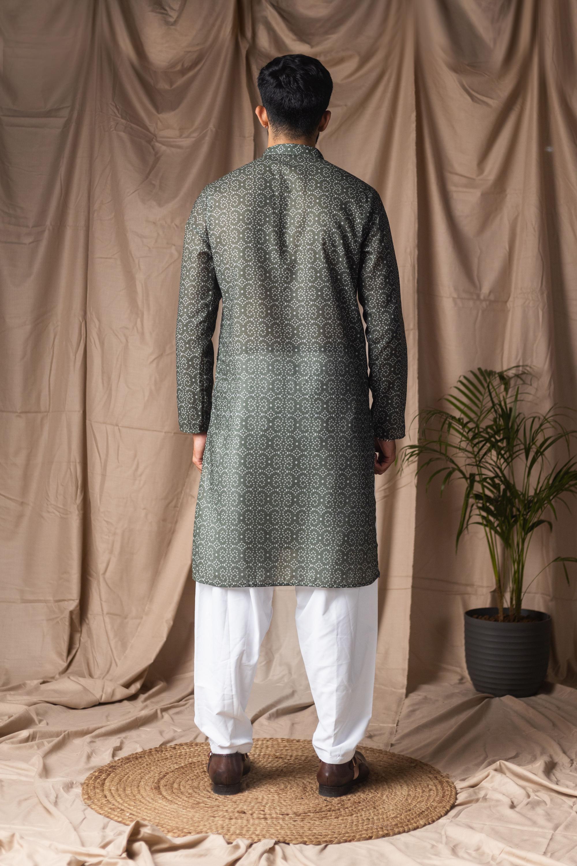 Mehandi Green Blended Linen Kurta Payjama