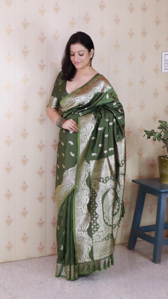 Mehendi Banarasi Silk Saree