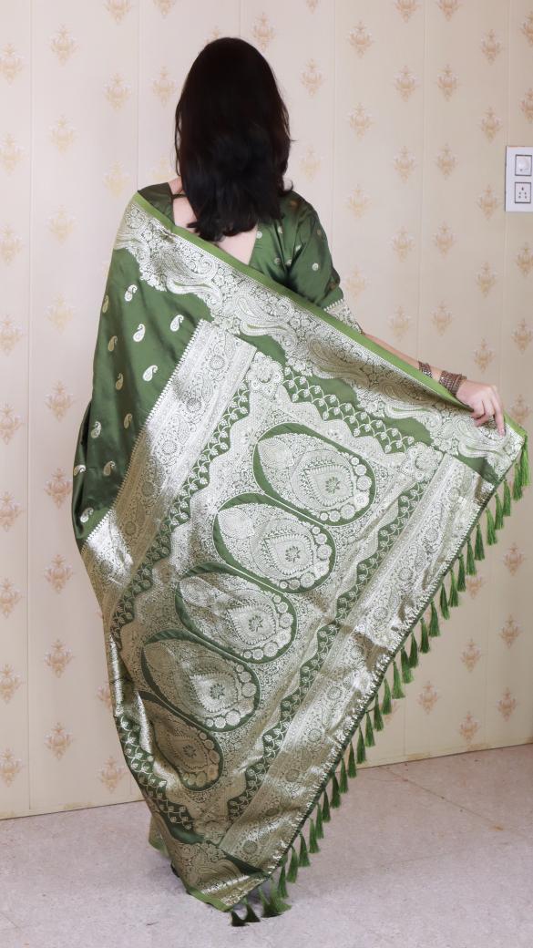 Mehendi Banarasi Silk Saree — alternate view