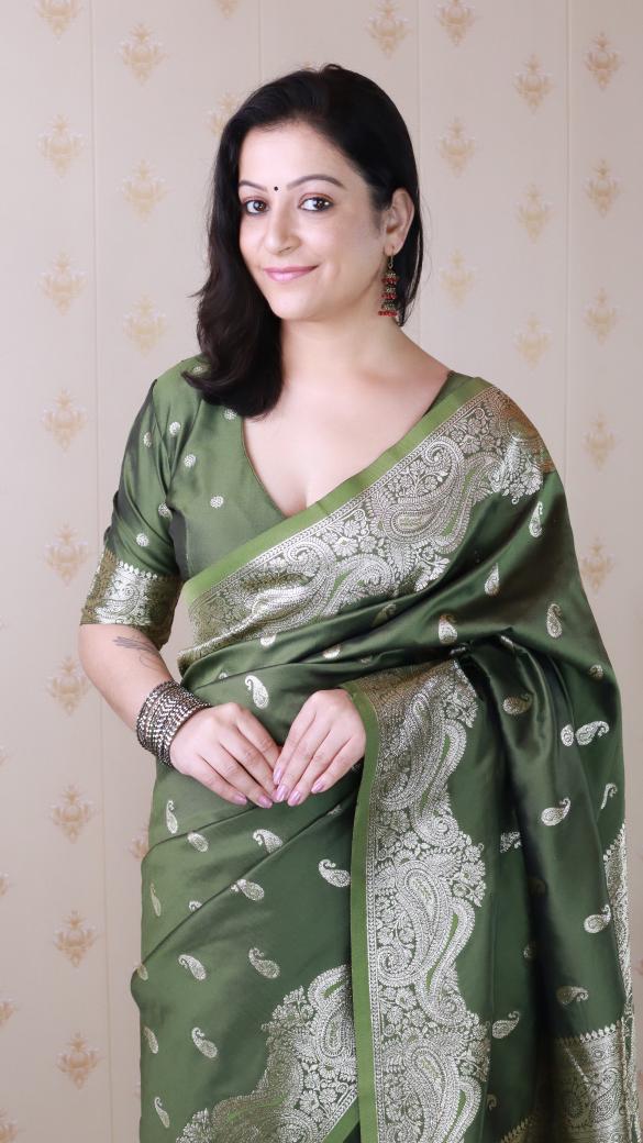 Mehendi Banarasi Silk Saree