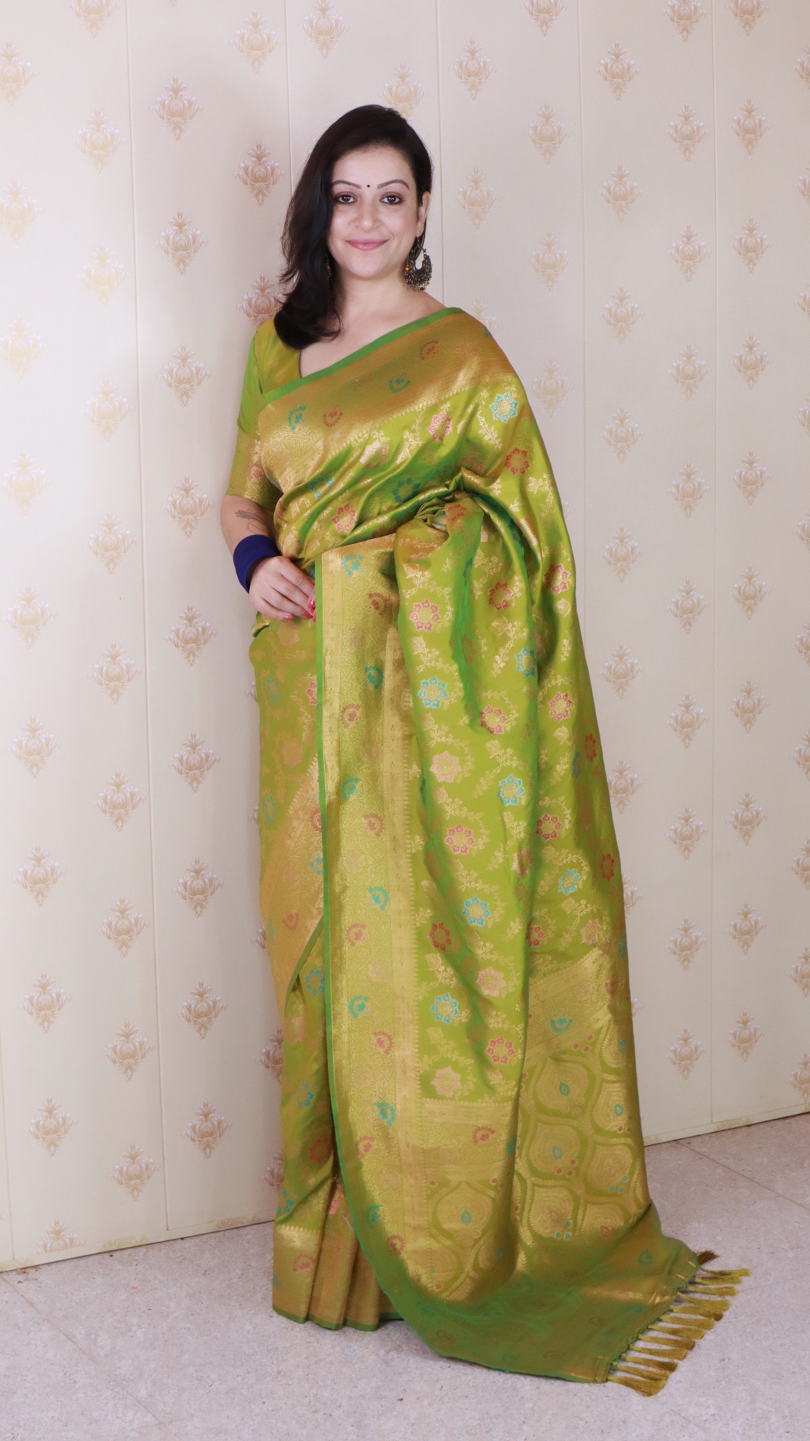 Mehendi Banarasi Silk Zari Meenakari Saree